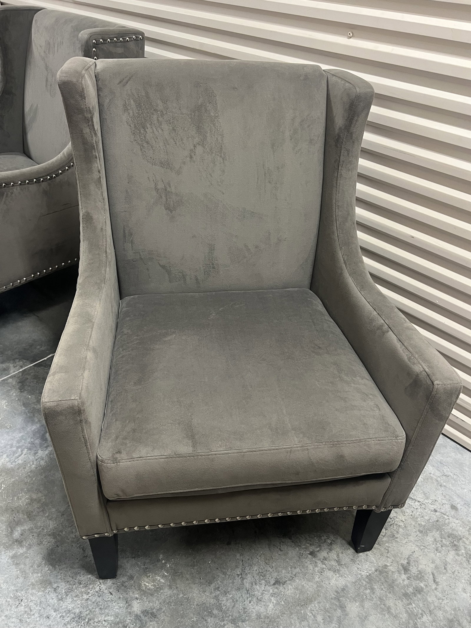 Pair of Gray Brushed Suede Style Armchairs - 2