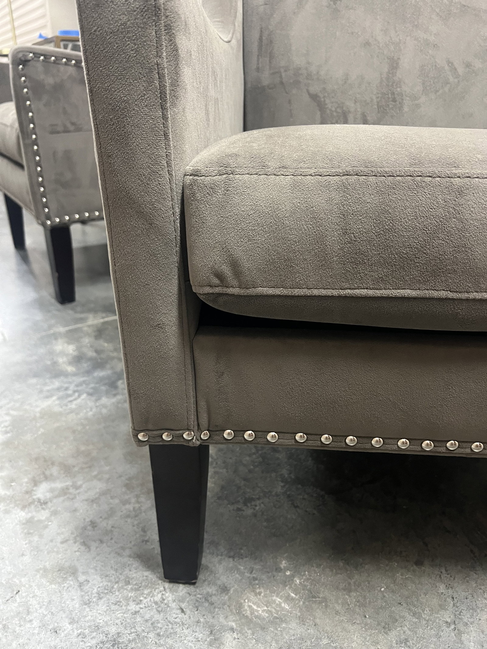 Pair of Gray Brushed Suede Style Armchairs - 3
