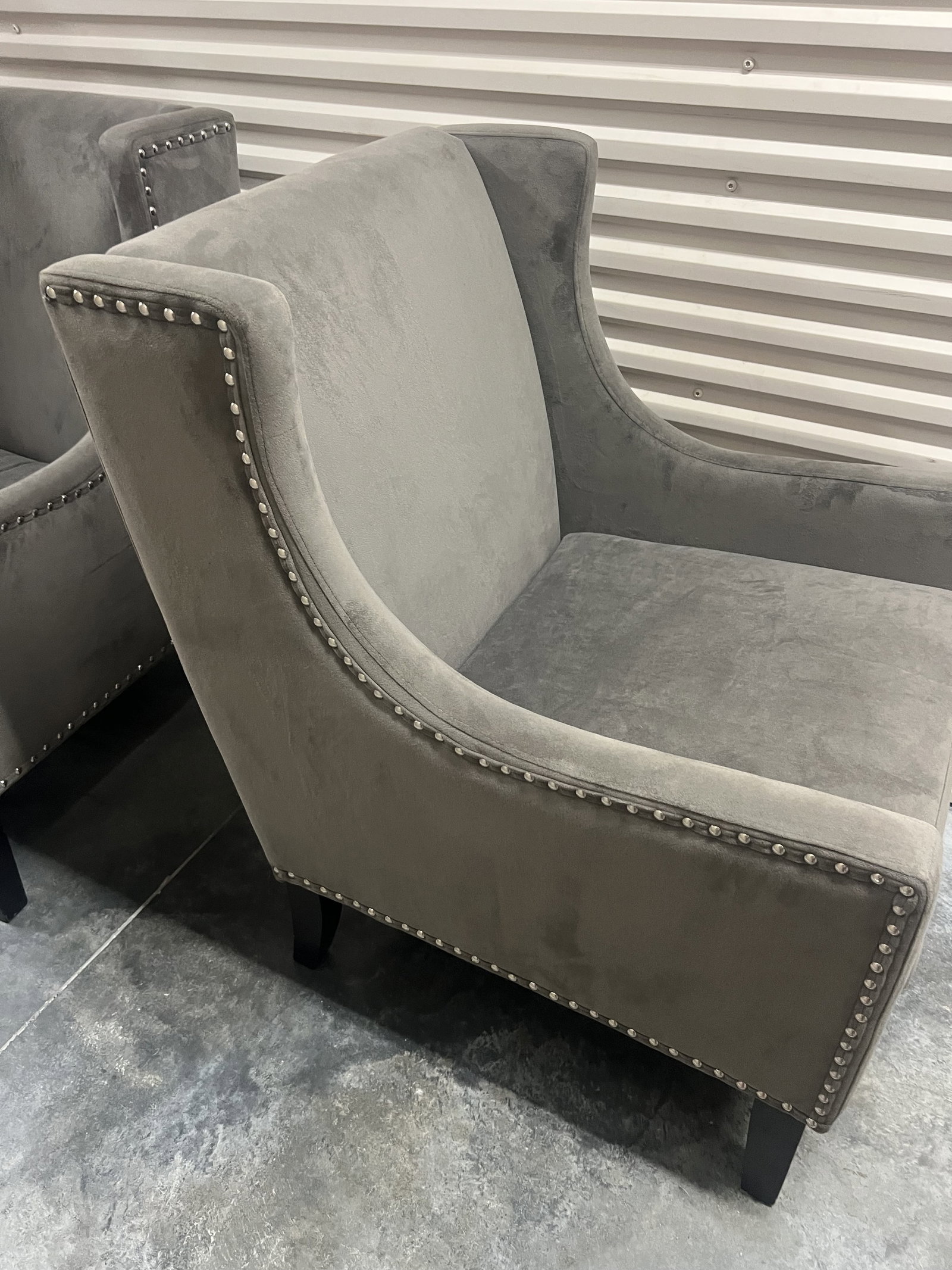 Pair of Gray Brushed Suede Style Armchairs - 4