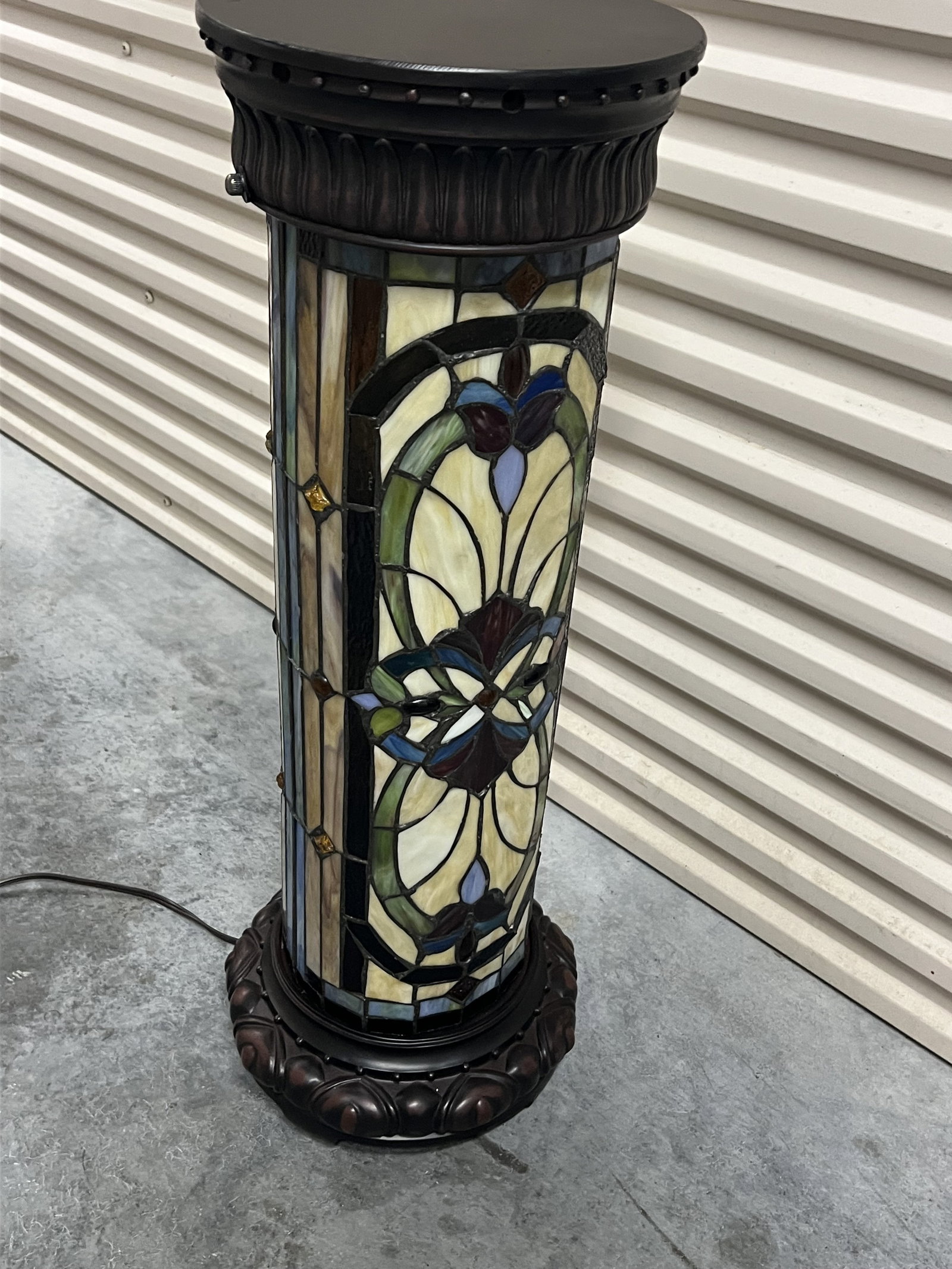Tiffany Style Stained Glass Lighted Pedestal - 14