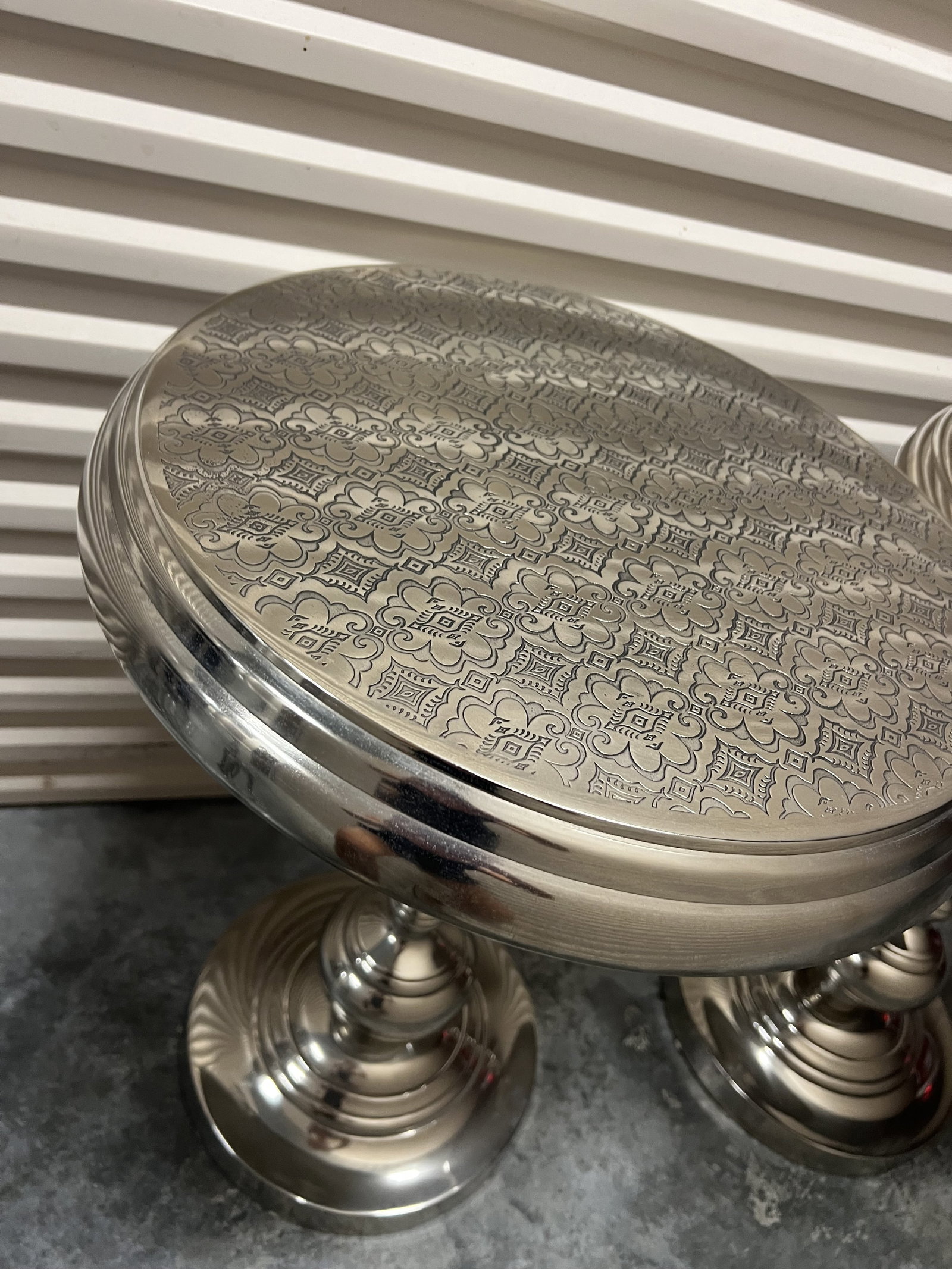 (2) Silver Metal Moroccan Style Side Tables - 3