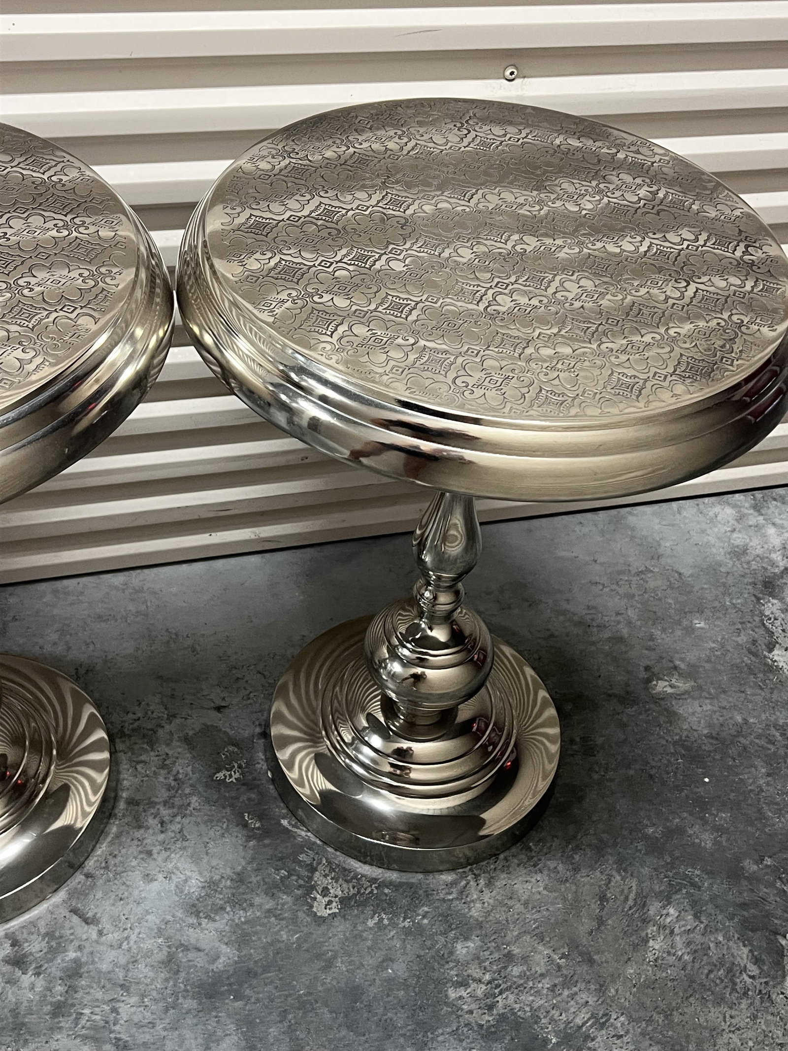 (2) Silver Metal Moroccan Style Side Tables - 5