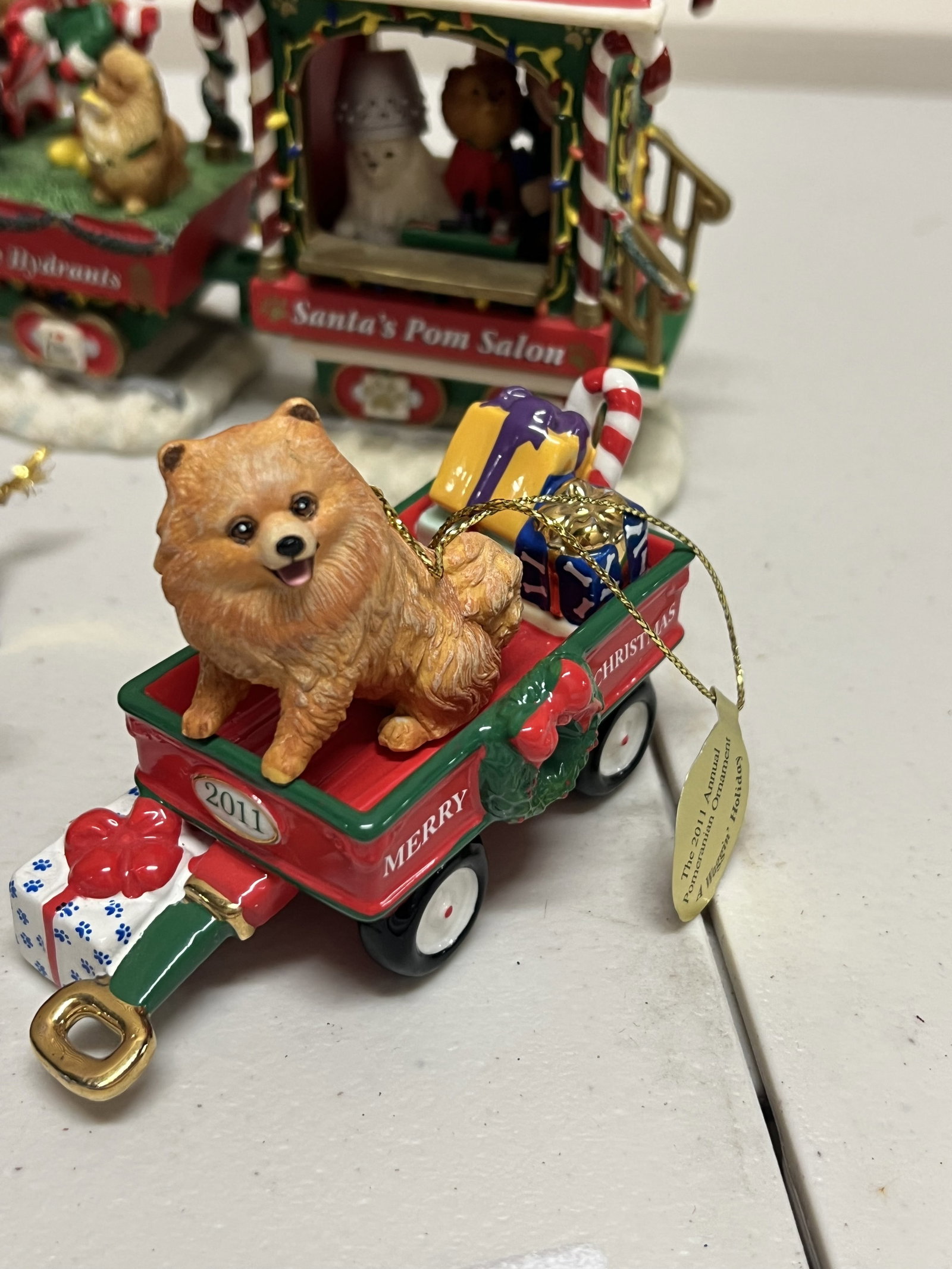 Pomeranian Christmas Train, Ornaments and Tea Towels - 9