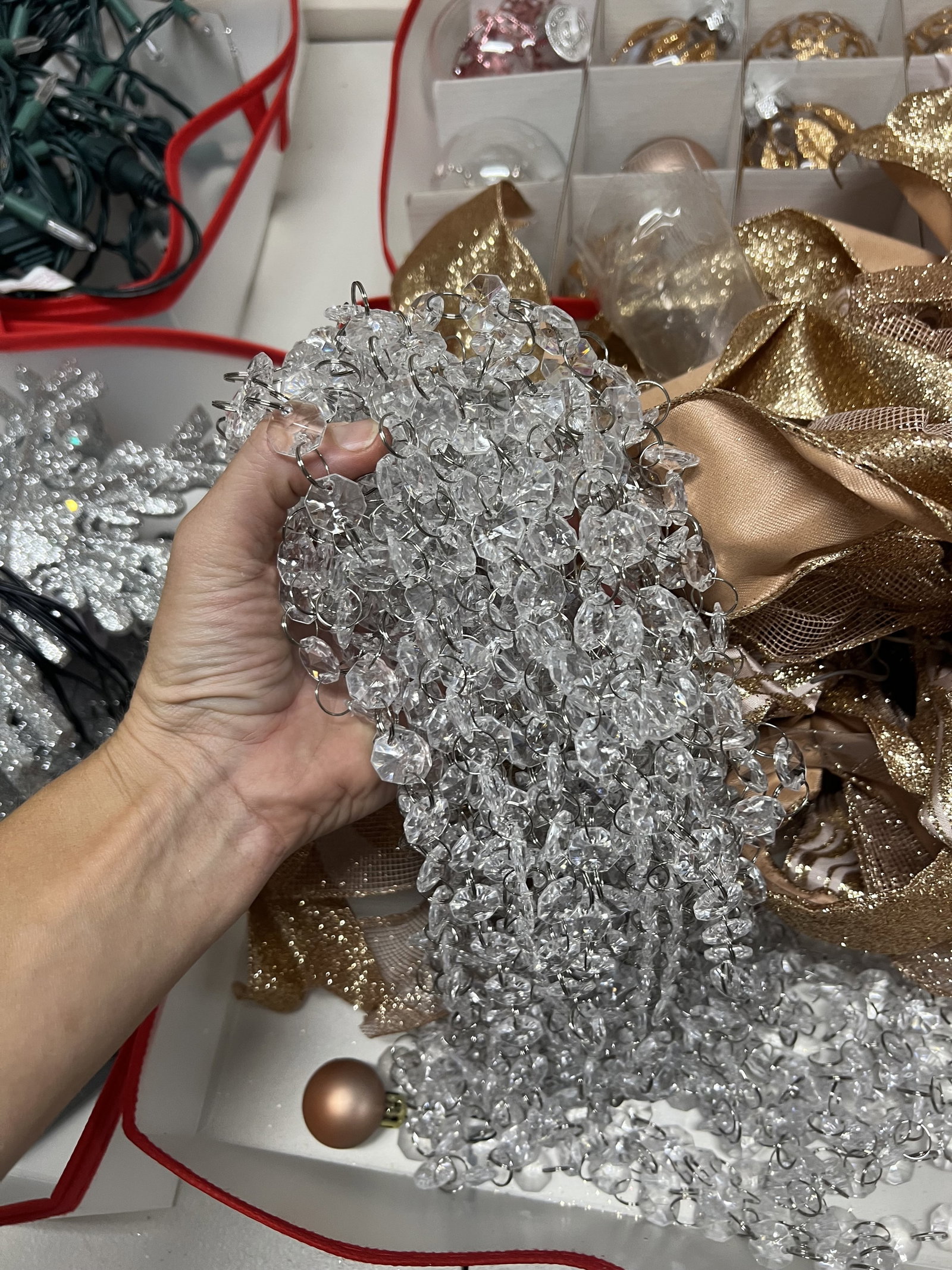 (2) Bins of Pink and Rose Gold Christmas Decorations - 11