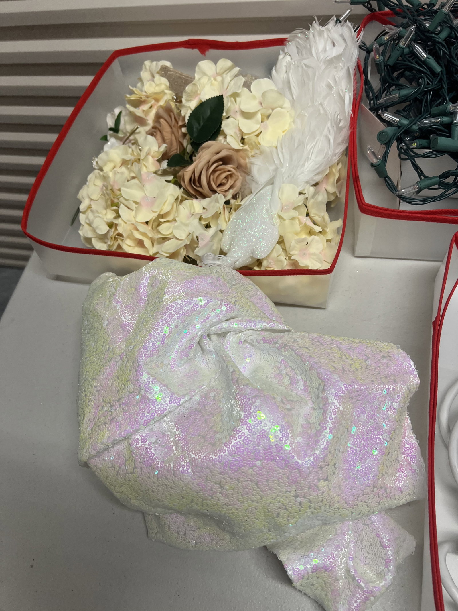 (2) Bins of Pink and Rose Gold Christmas Decorations - 15
