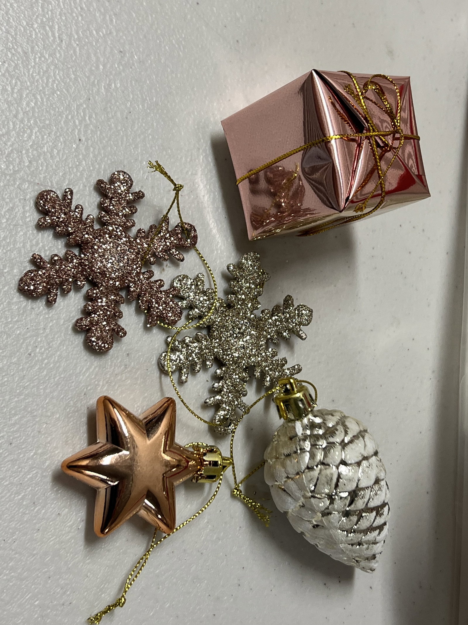 (2) Bins of Pink and Rose Gold Christmas Decorations - 16