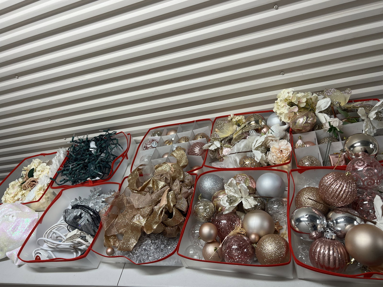 (2) Bins of Pink and Rose Gold Christmas Decorations - 3