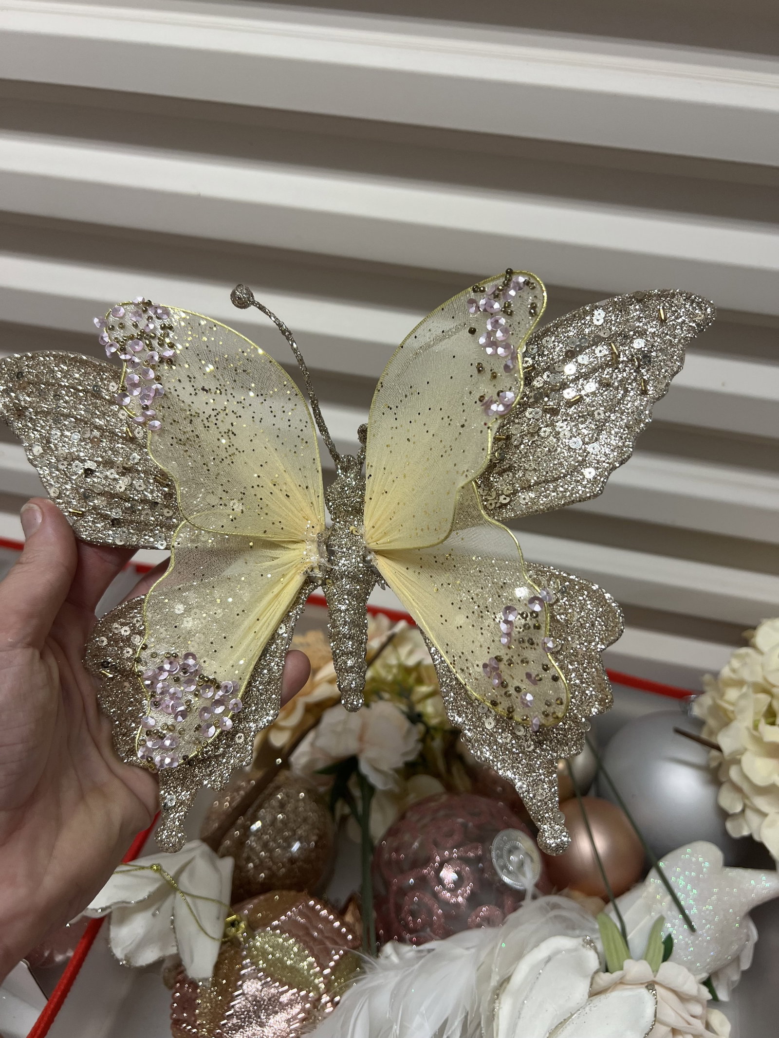 (2) Bins of Pink and Rose Gold Christmas Decorations - 8