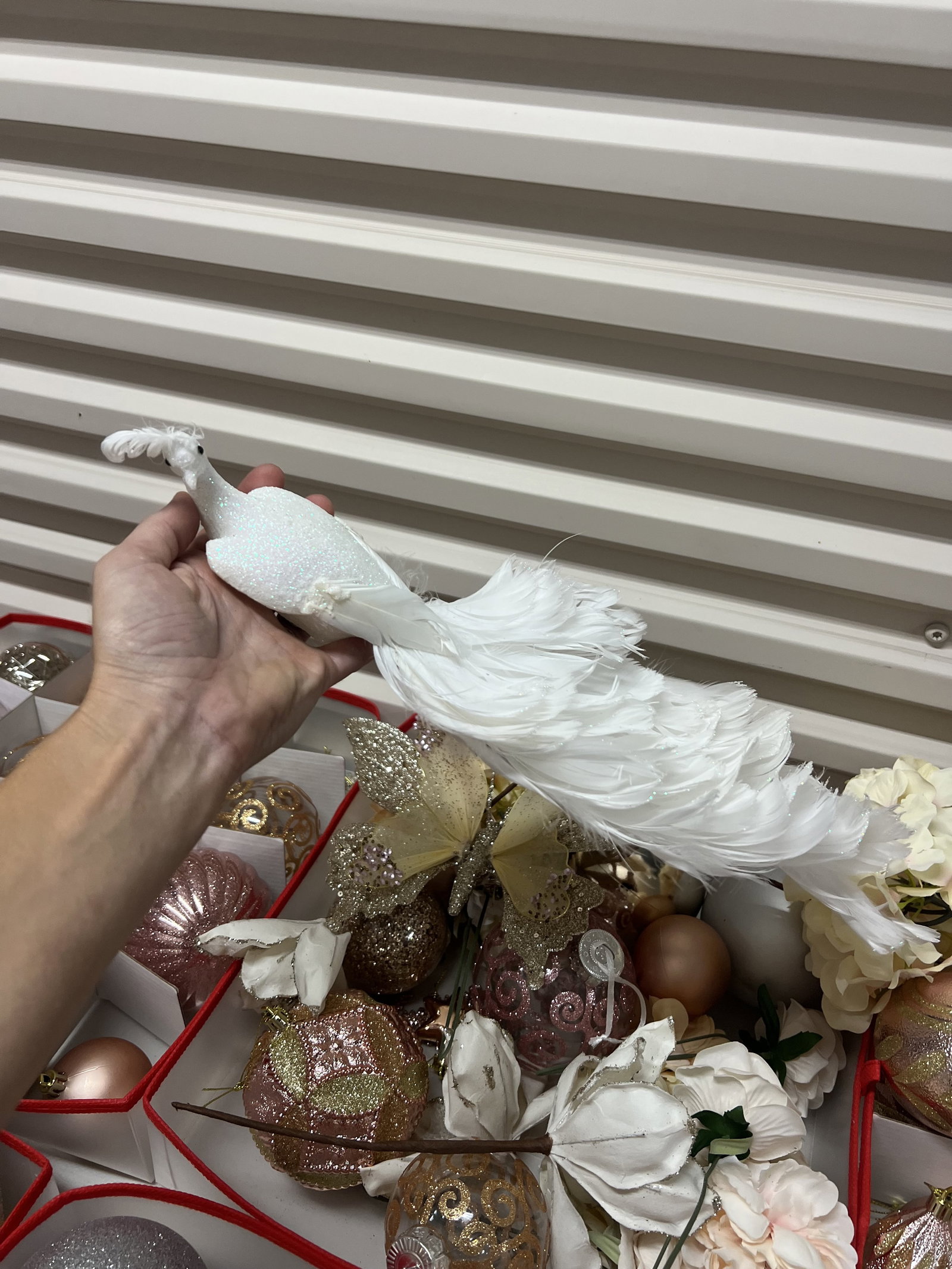 (2) Bins of Pink and Rose Gold Christmas Decorations - 9