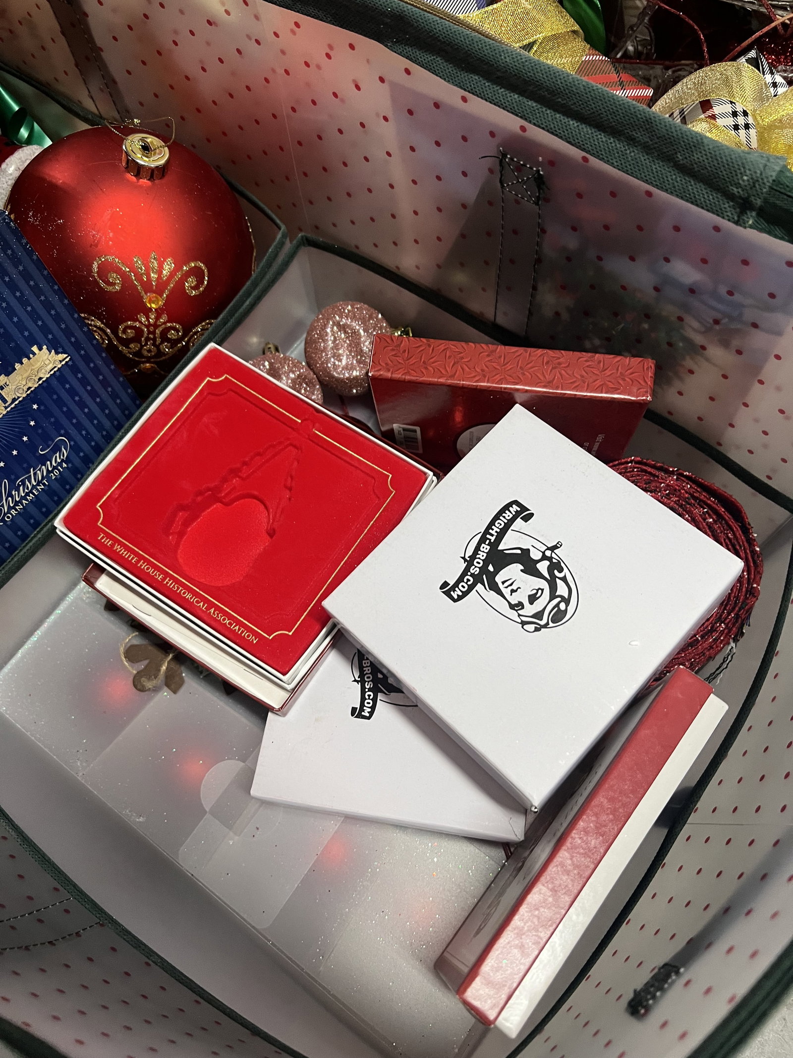 (3) Bins of Plaid Christmas Decorations - 10