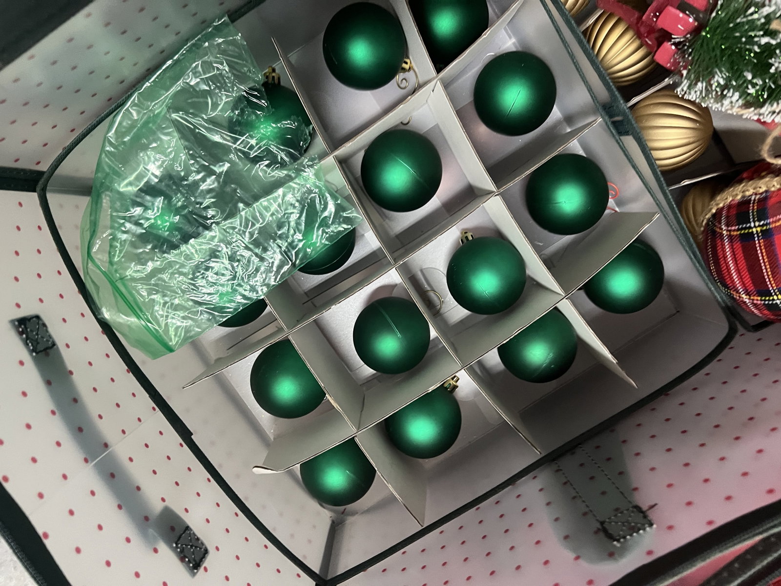 (3) Bins of Plaid Christmas Decorations - 11