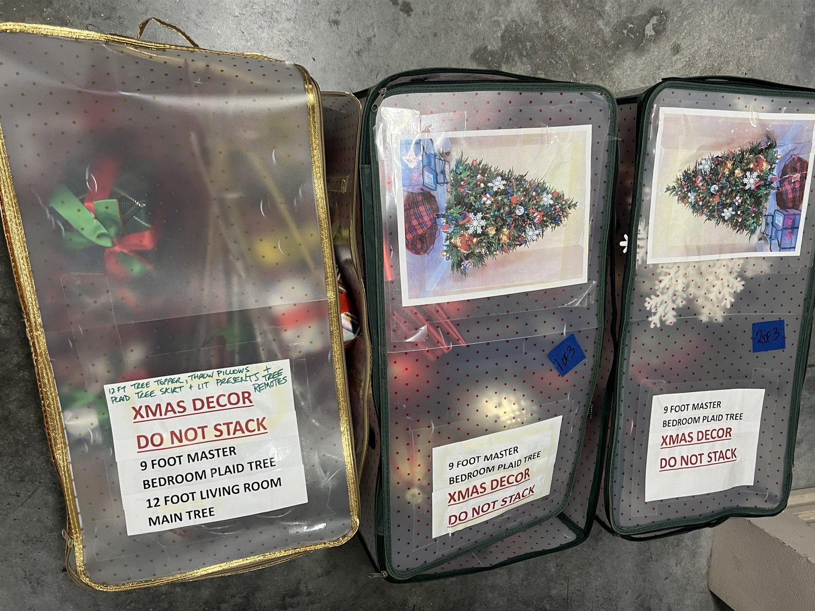(3) Bins of Plaid Christmas Decorations - 14