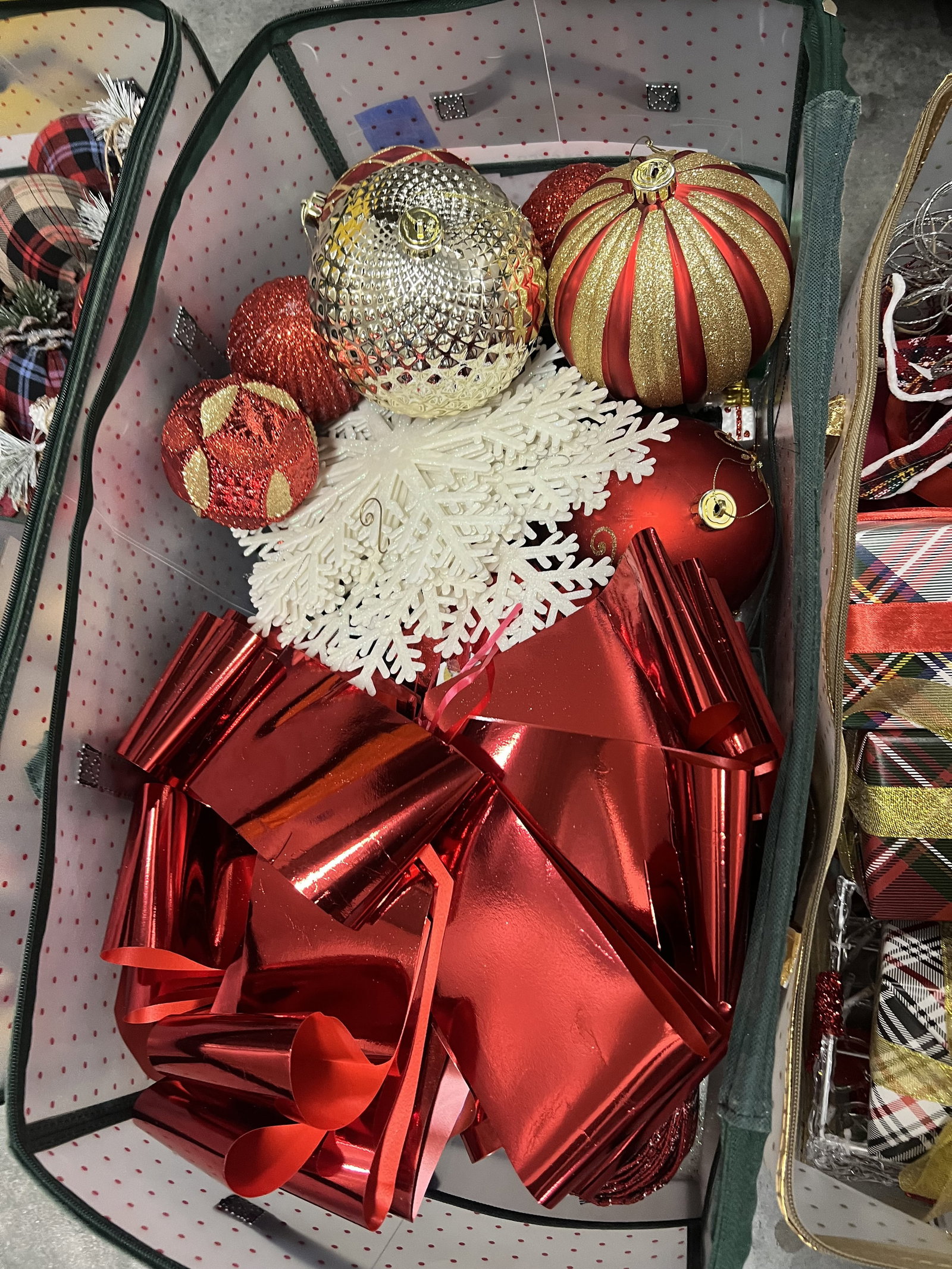 (3) Bins of Plaid Christmas Decorations - 3
