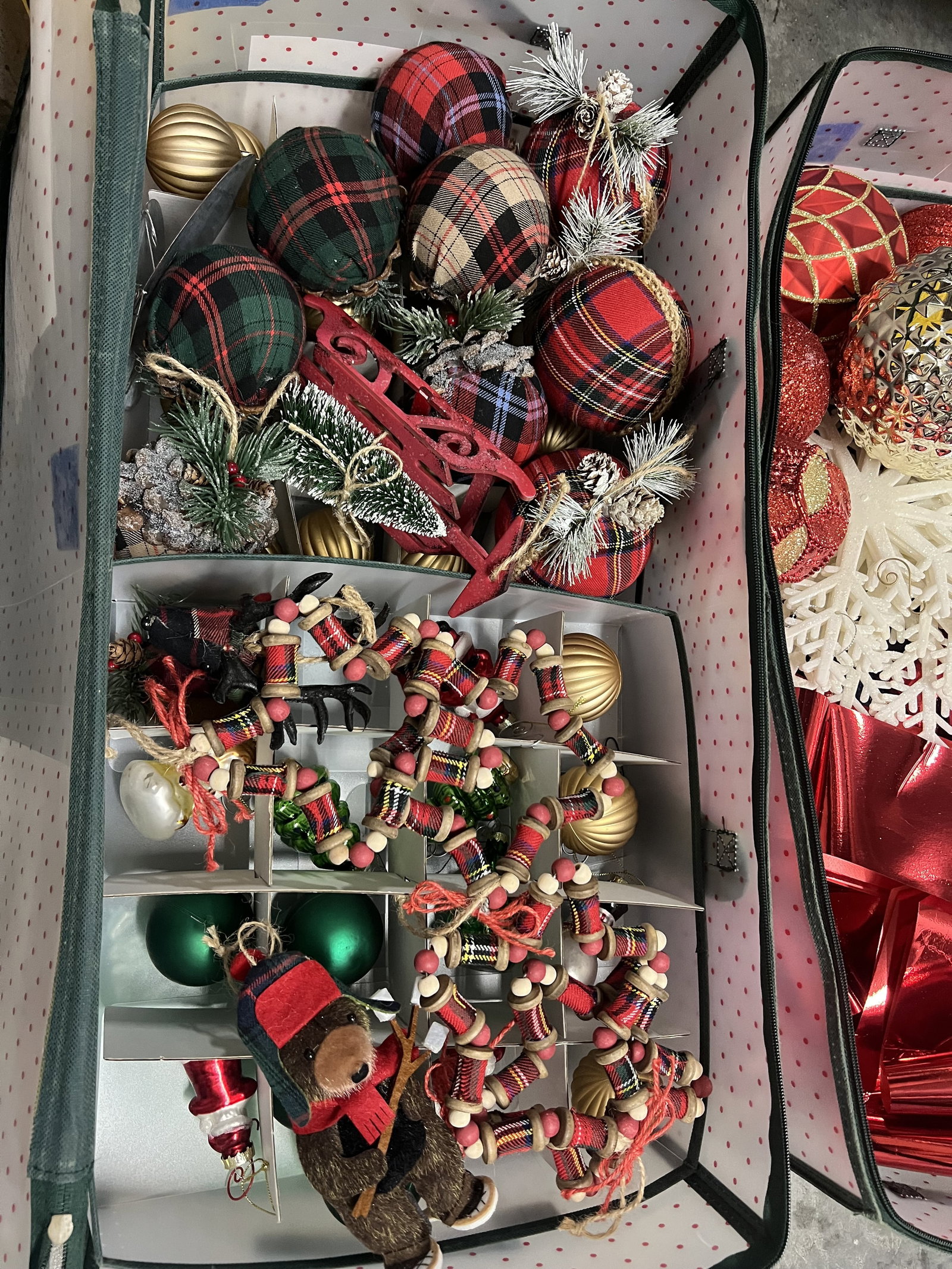 (3) Bins of Plaid Christmas Decorations - 4