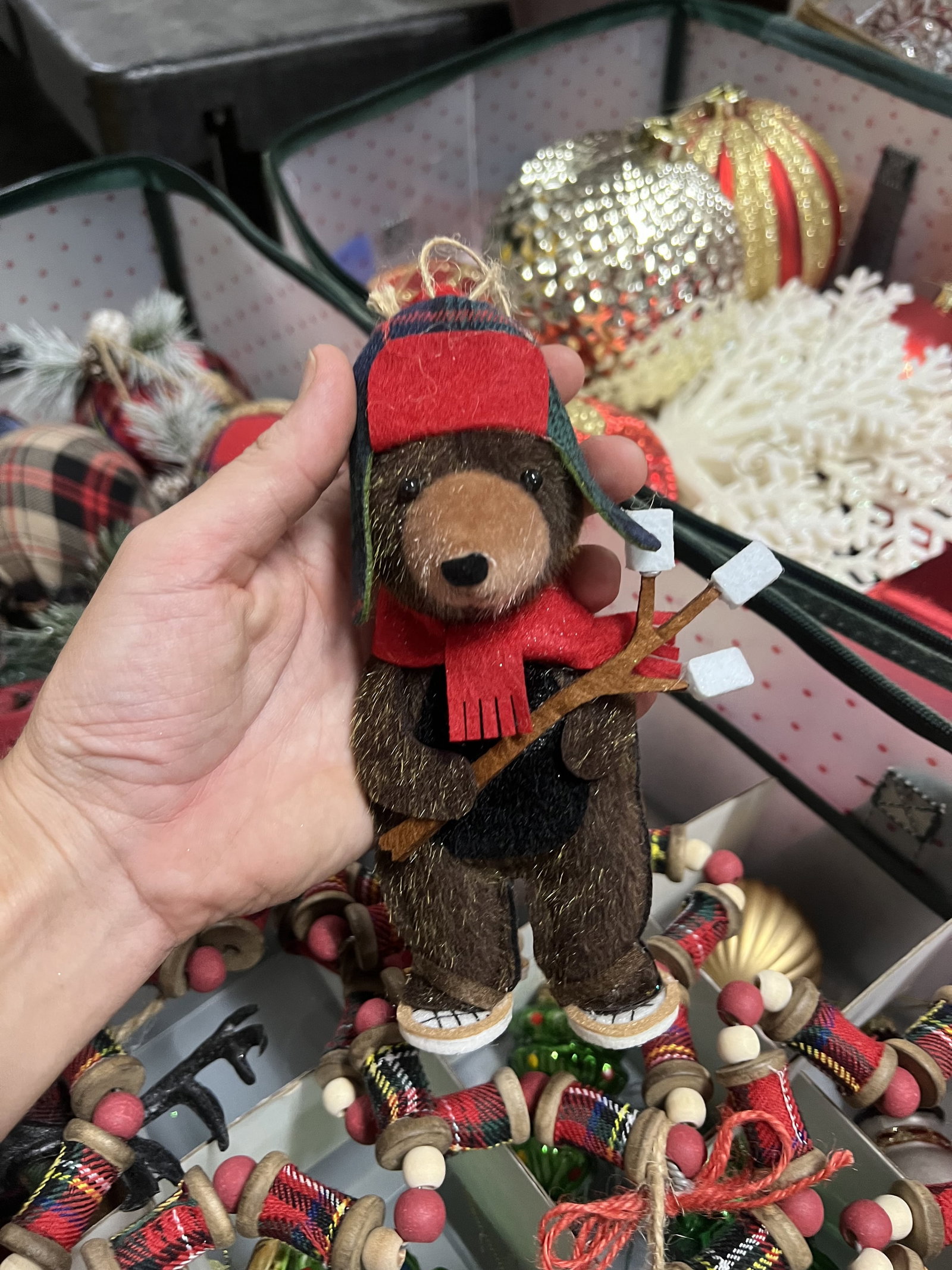 (3) Bins of Plaid Christmas Decorations - 5