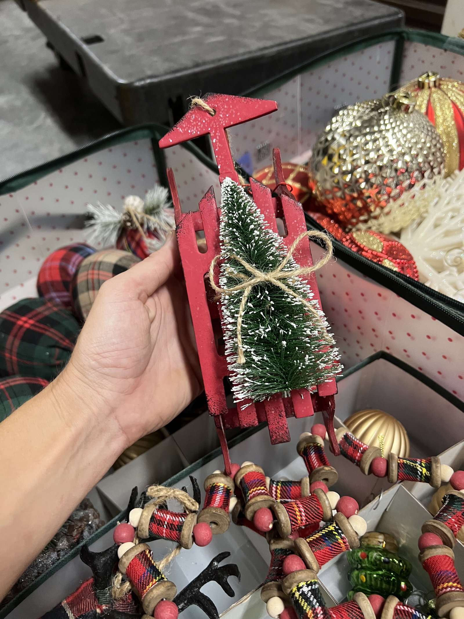 (3) Bins of Plaid Christmas Decorations - 6