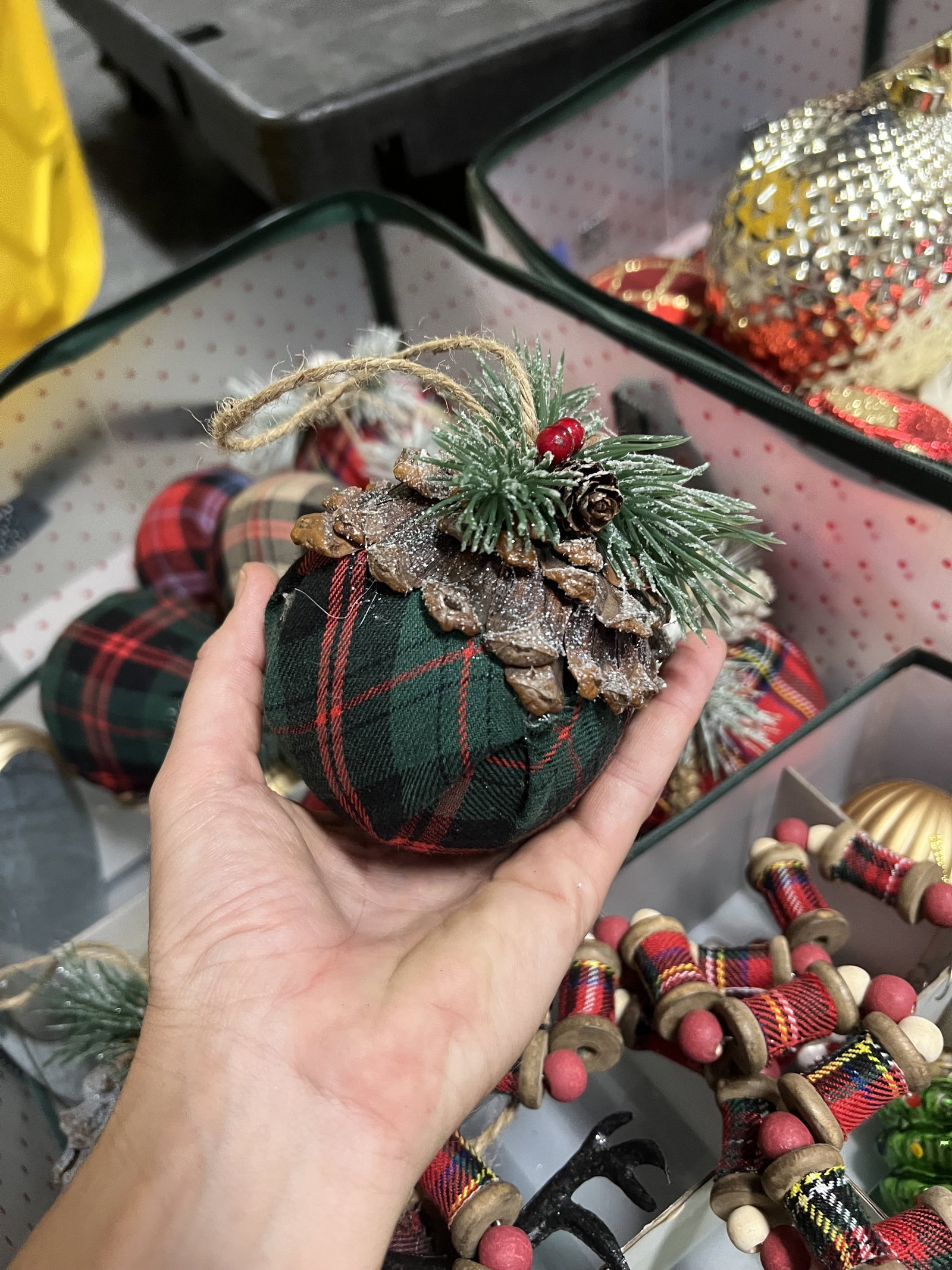 (3) Bins of Plaid Christmas Decorations - 7