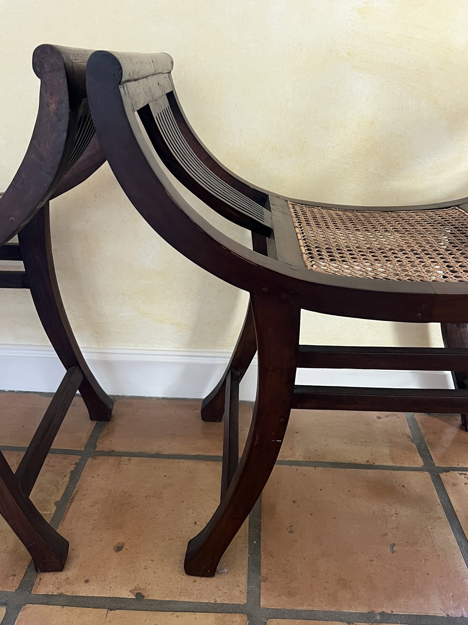 Pair of Indonesian Wood and Cane Stools - 2