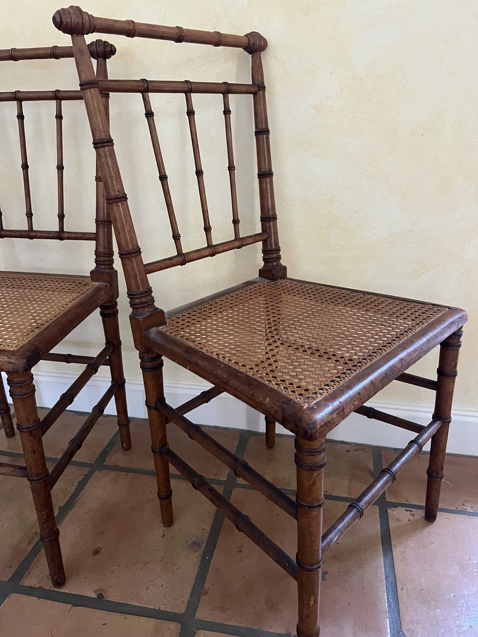 Pair of Antique Bamboo Cane and Chairs - 5