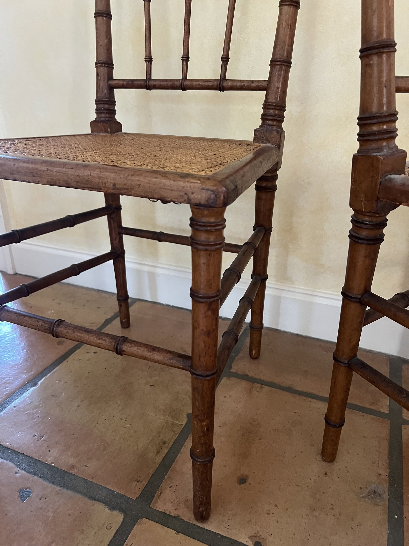 Pair of Antique Bamboo Cane and Chairs - 7