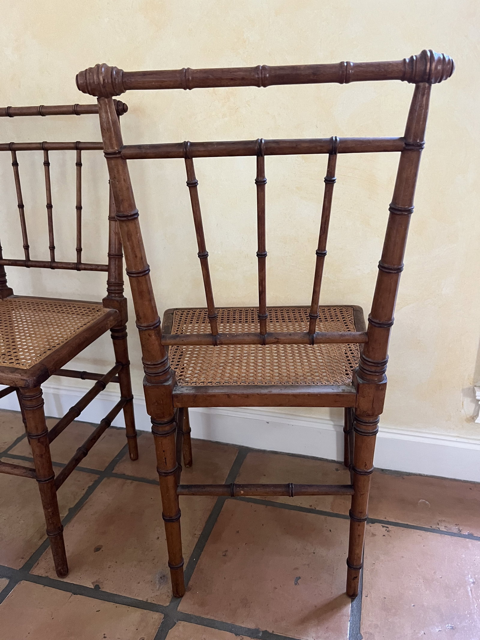 Pair of Antique Bamboo Cane and Chairs - 8