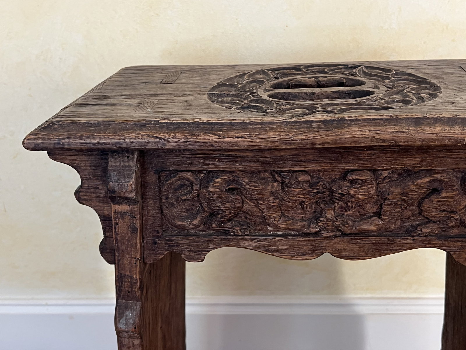 Antique Chinese Style Carved Wood Stool - 2
