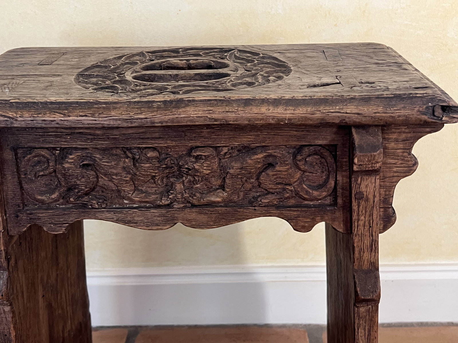 Antique Chinese Style Carved Wood Stool - 3