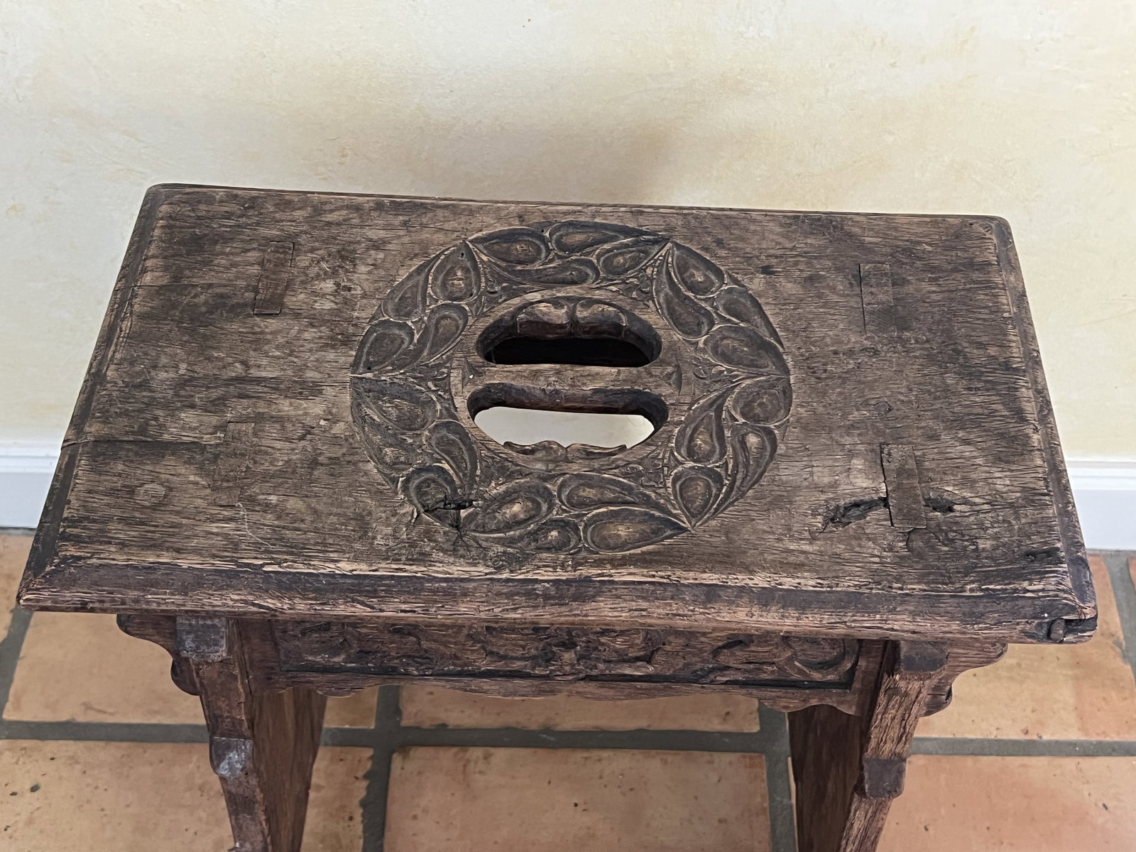Antique Chinese Style Carved Wood Stool - 4