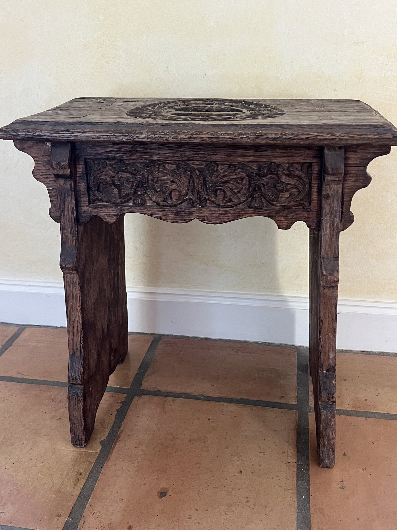 Antique Chinese Style Carved Wood Stool - 6
