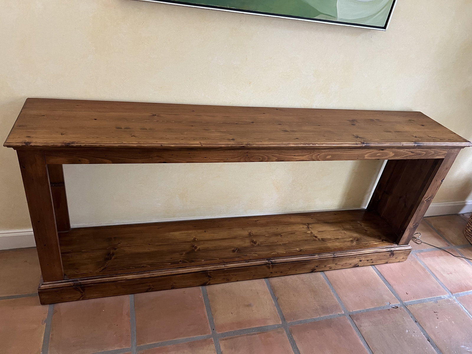 Antique Style Sofa Table: Narrow Solid Wood English Antique Style sofa back table L71" x W 13.5 x H 29.5 . Presenting Well Low Estimate: 10.00 High Estimate: 10000.00