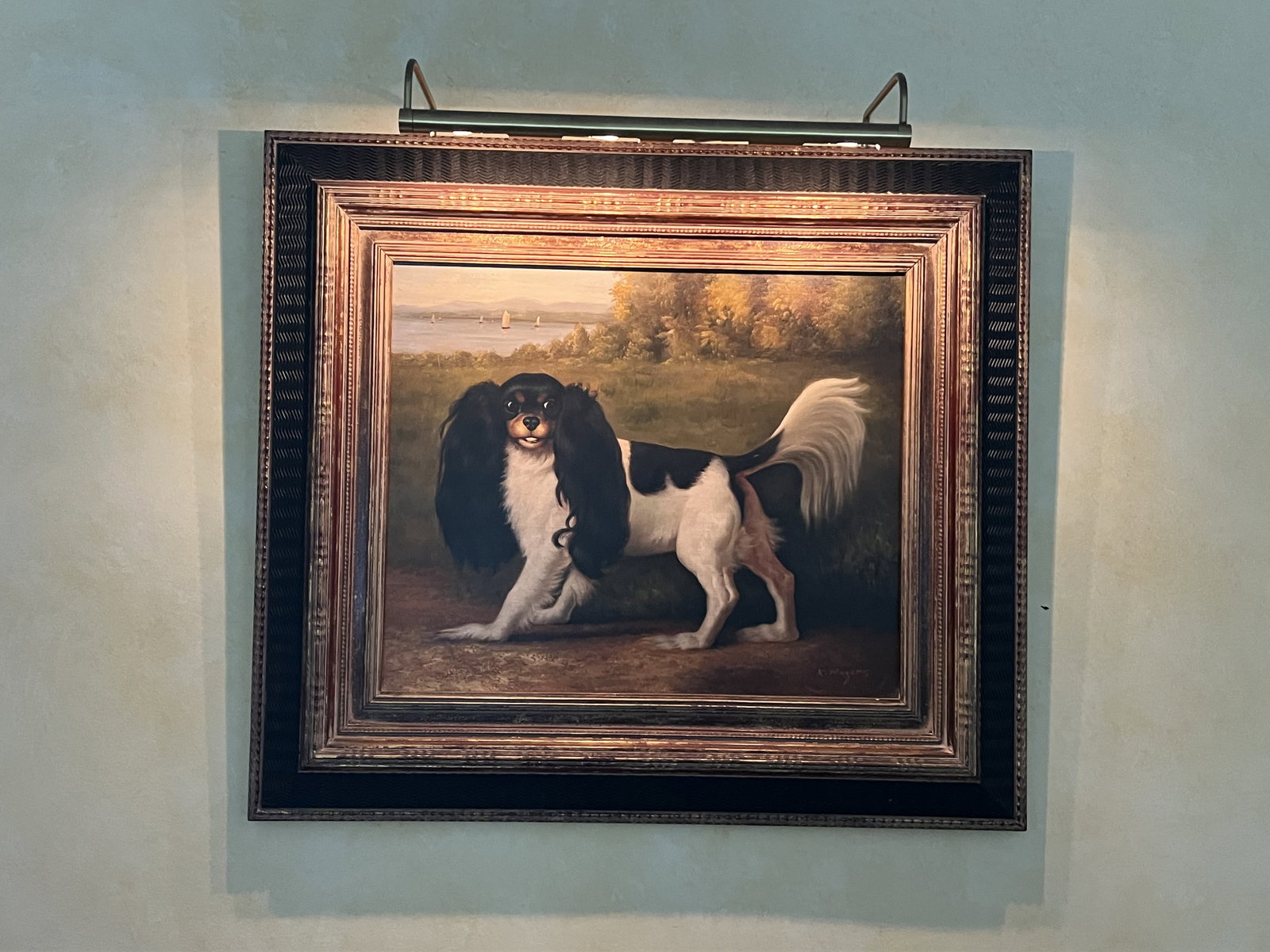 K. Rogers King Charles Spaniel Dog Painting: Oil on canvas, not antique but a quality painting. Signed lower right. Dimensions: Canvas: L 24" x W 20" Condition: Very good. Low Estimate: 10.00 High Estimate: 10000.00