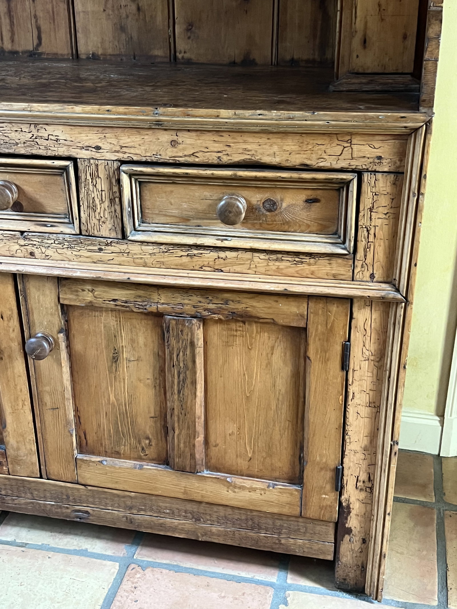 Antique Lighted Wormwood Pine Stepback Hutch - 2