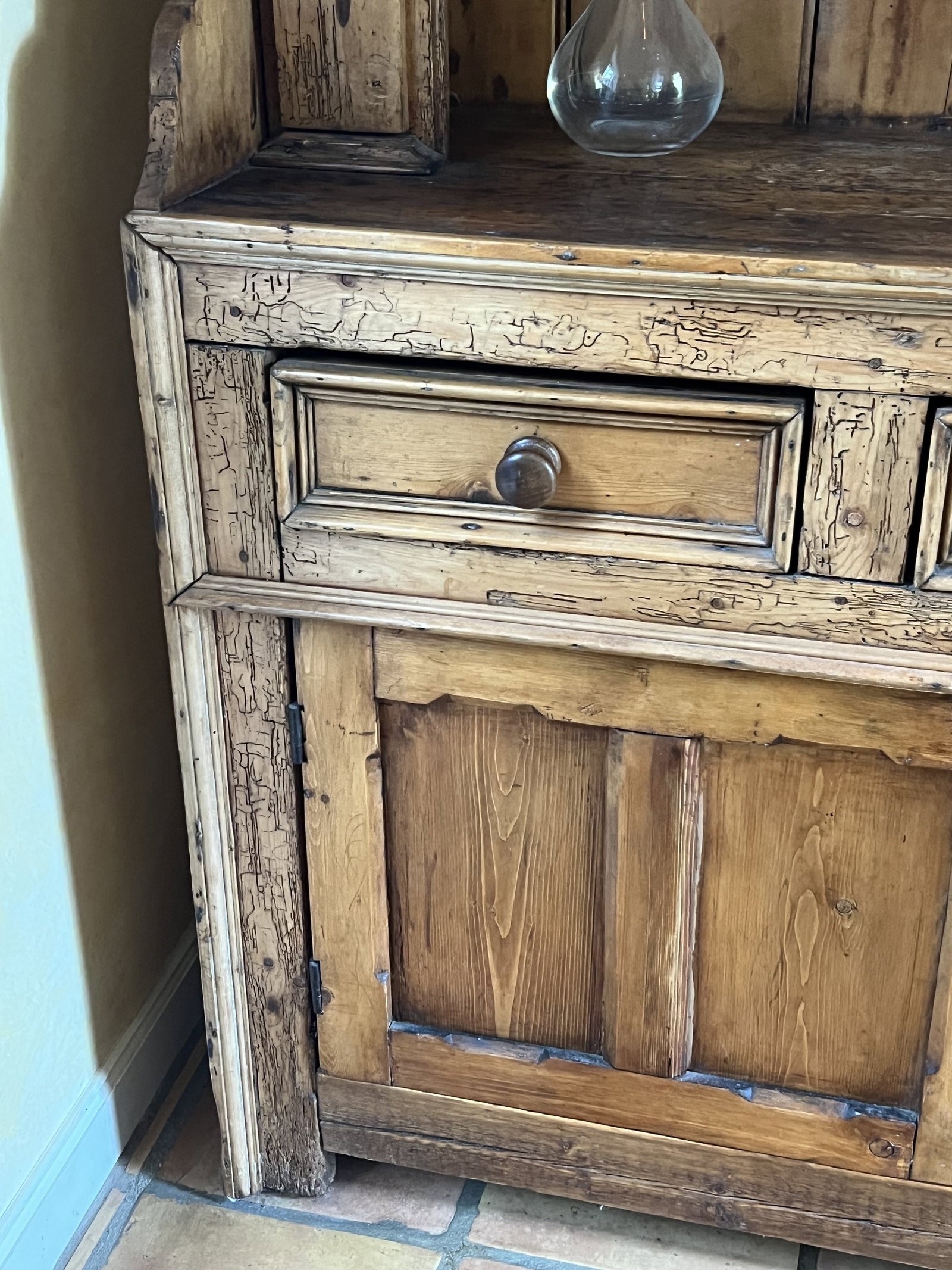 Antique Lighted Wormwood Pine Stepback Hutch - 3