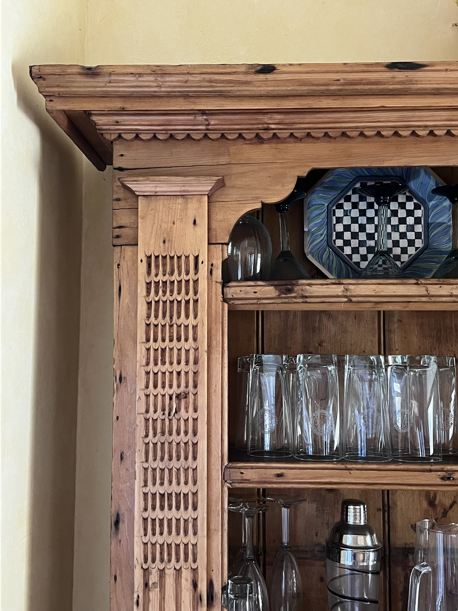 Antique Lighted Wormwood Pine Stepback Hutch - 4