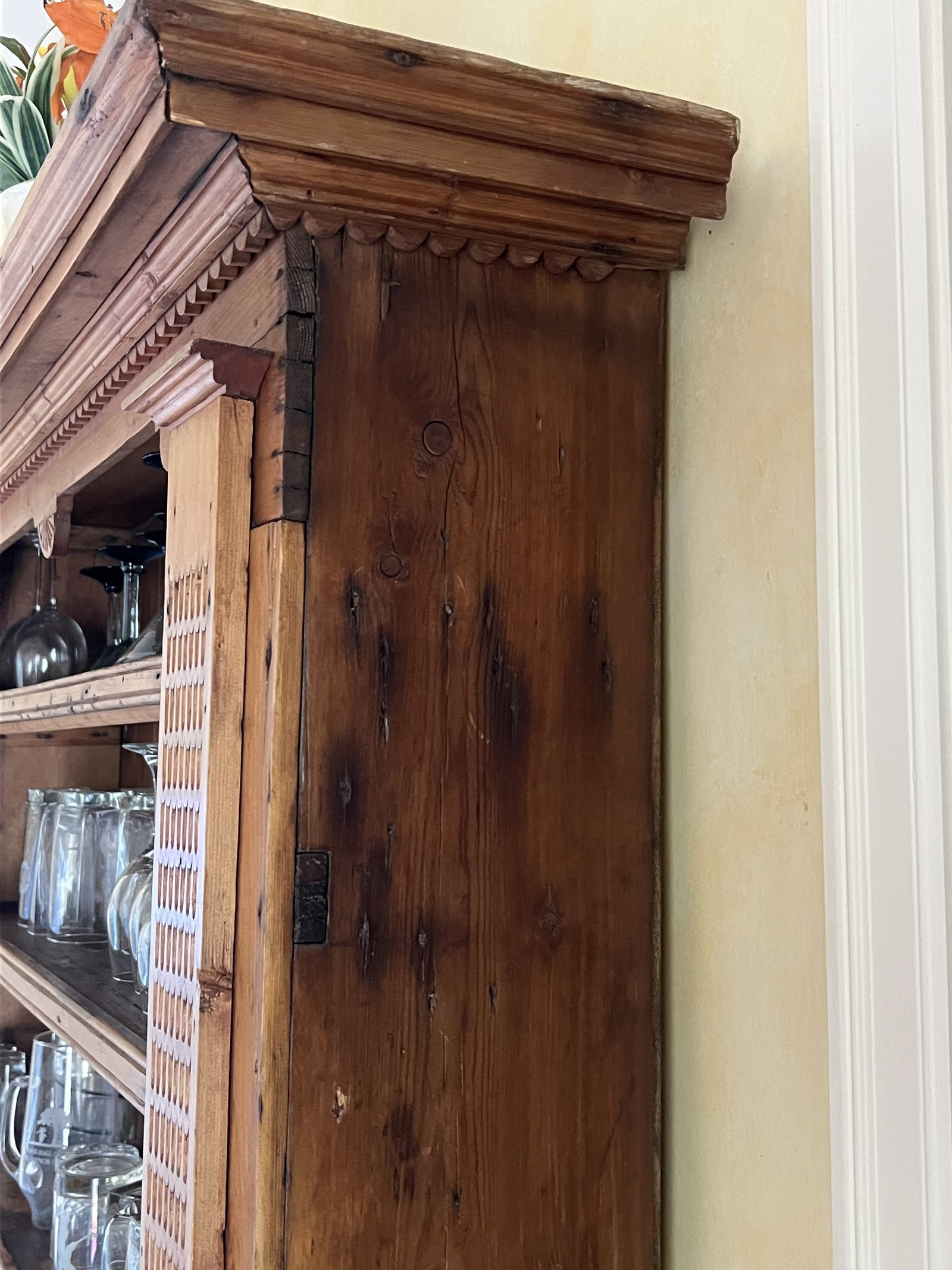 Antique Lighted Wormwood Pine Stepback Hutch - 5