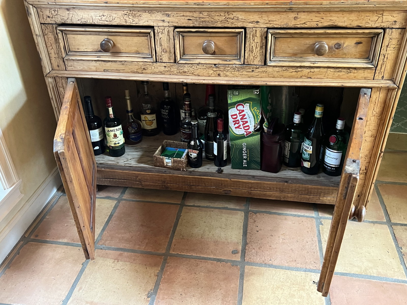 Antique Lighted Wormwood Pine Stepback Hutch - 8
