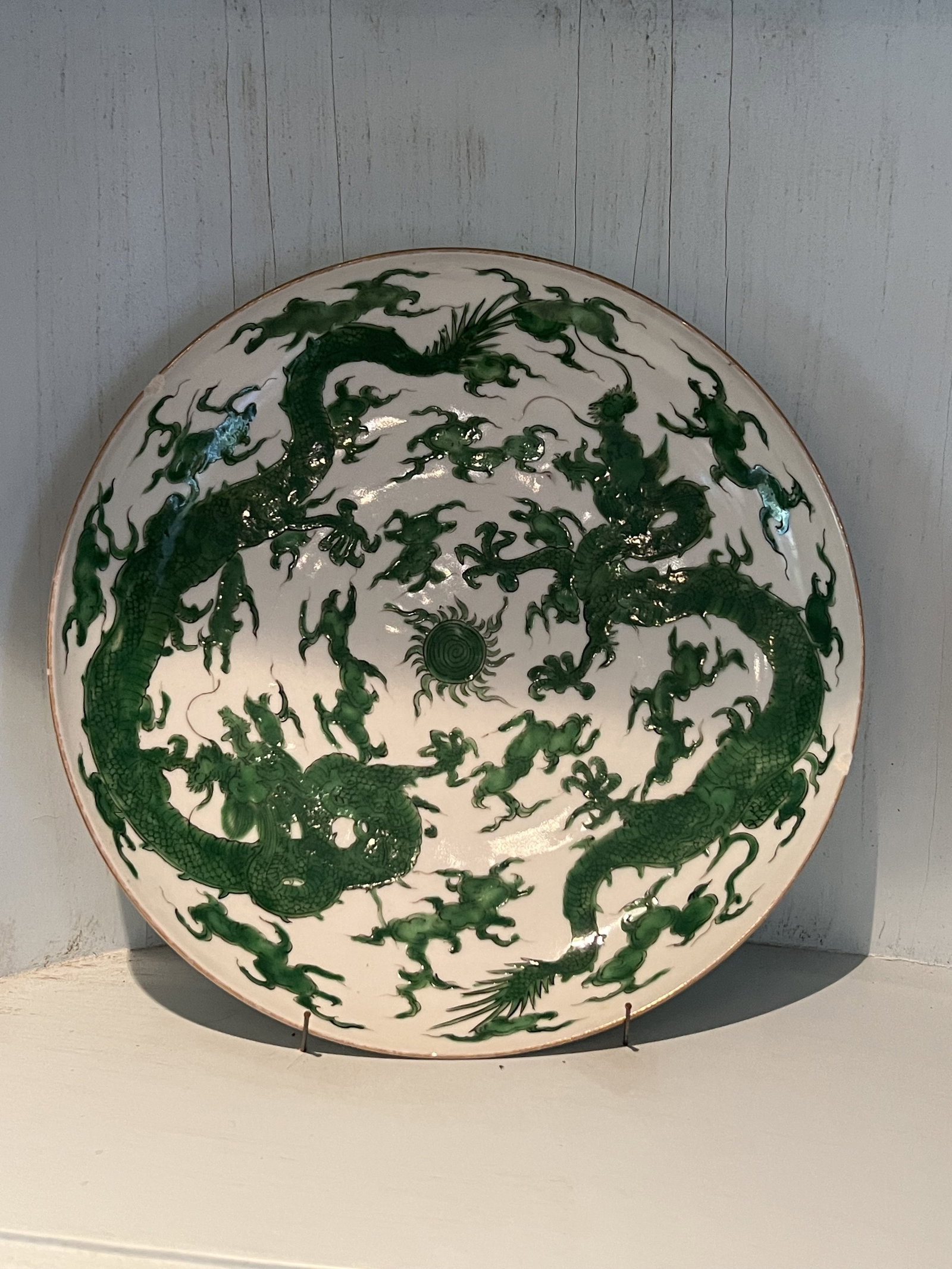 12 Green & White Chinese Dragon Plates - 2