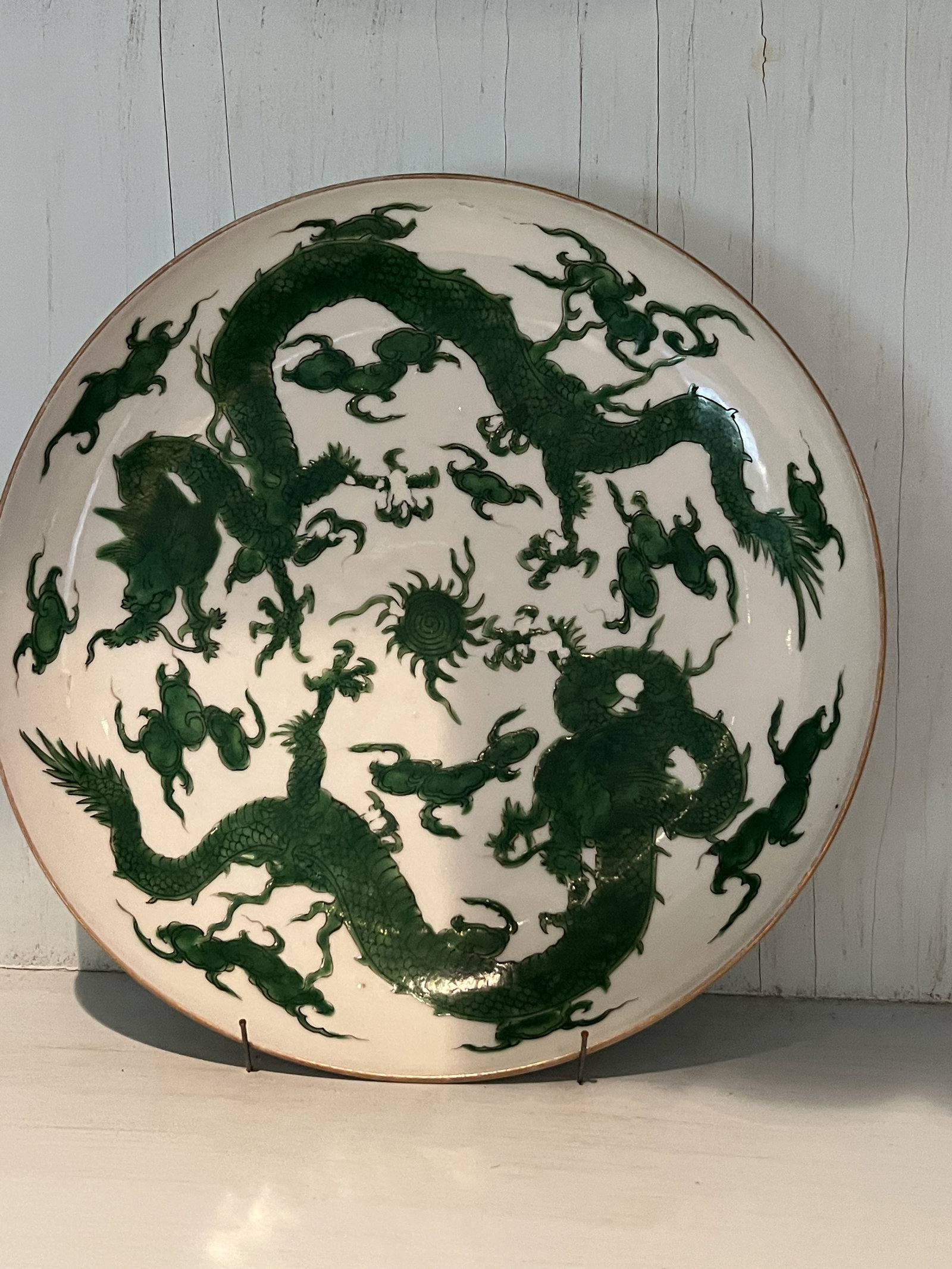 12 Green & White Chinese Dragon Plates - 3