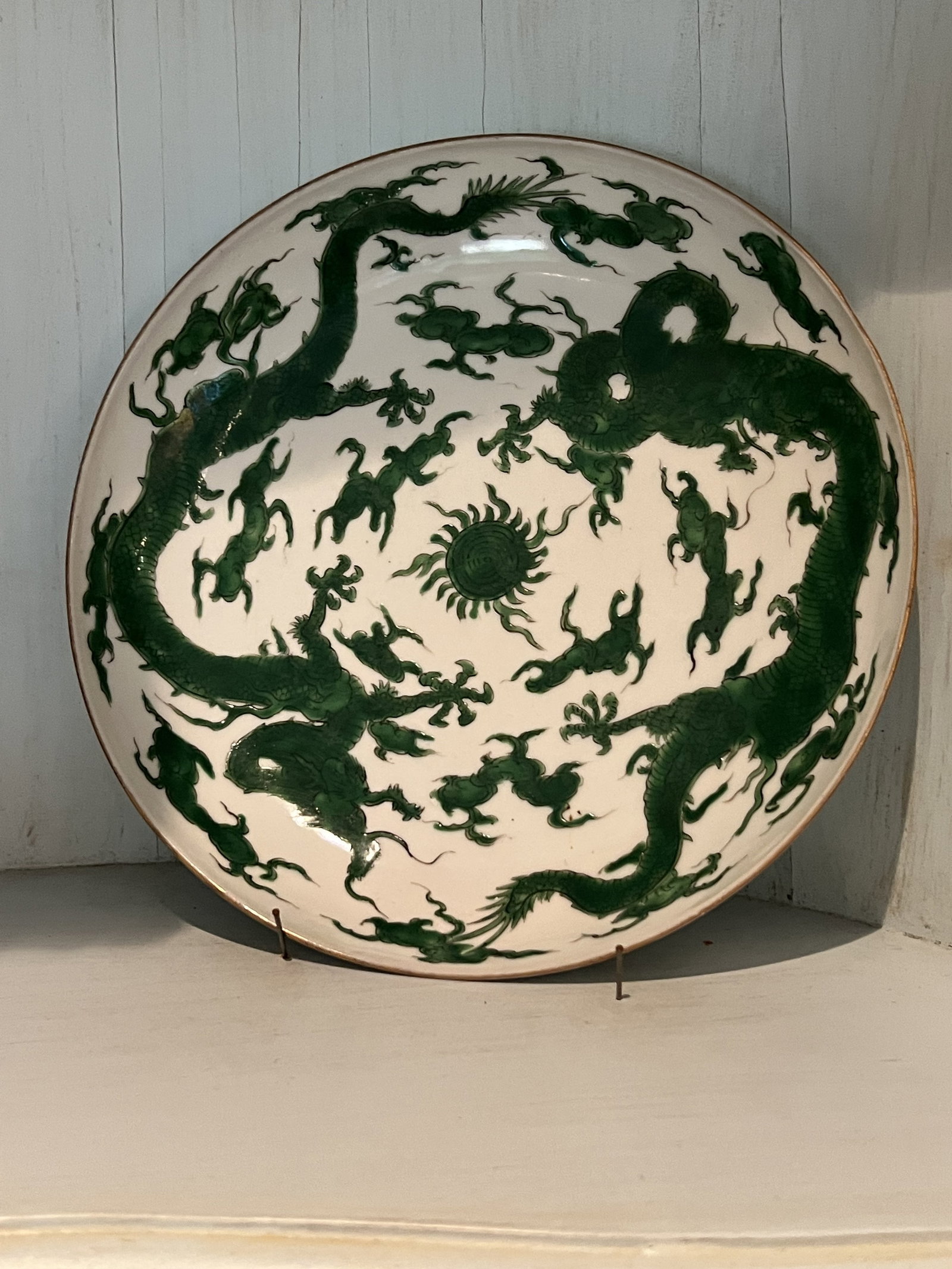 12 Green & White Chinese Dragon Plates - 4