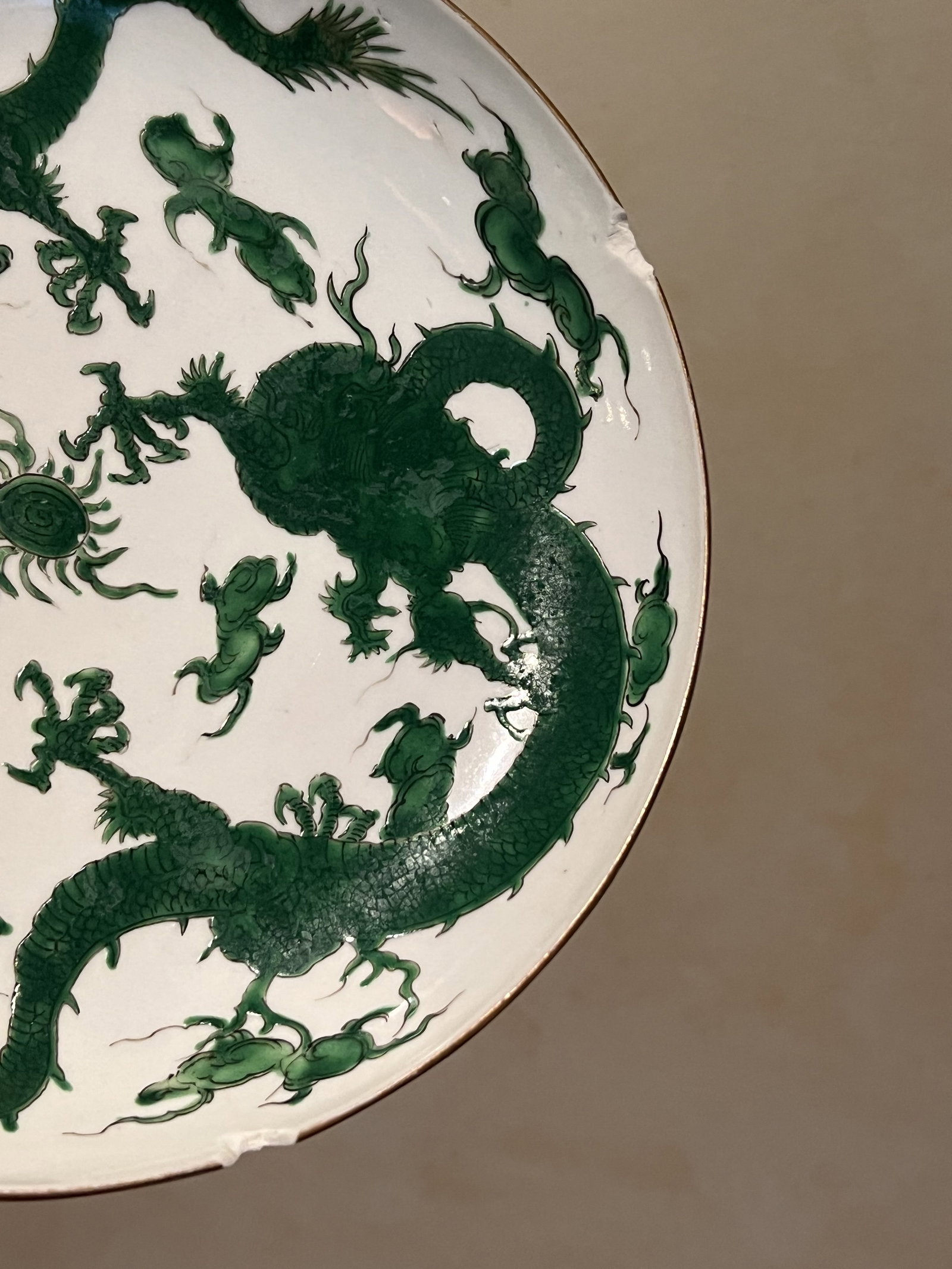 12 Green & White Chinese Dragon Plates - 8