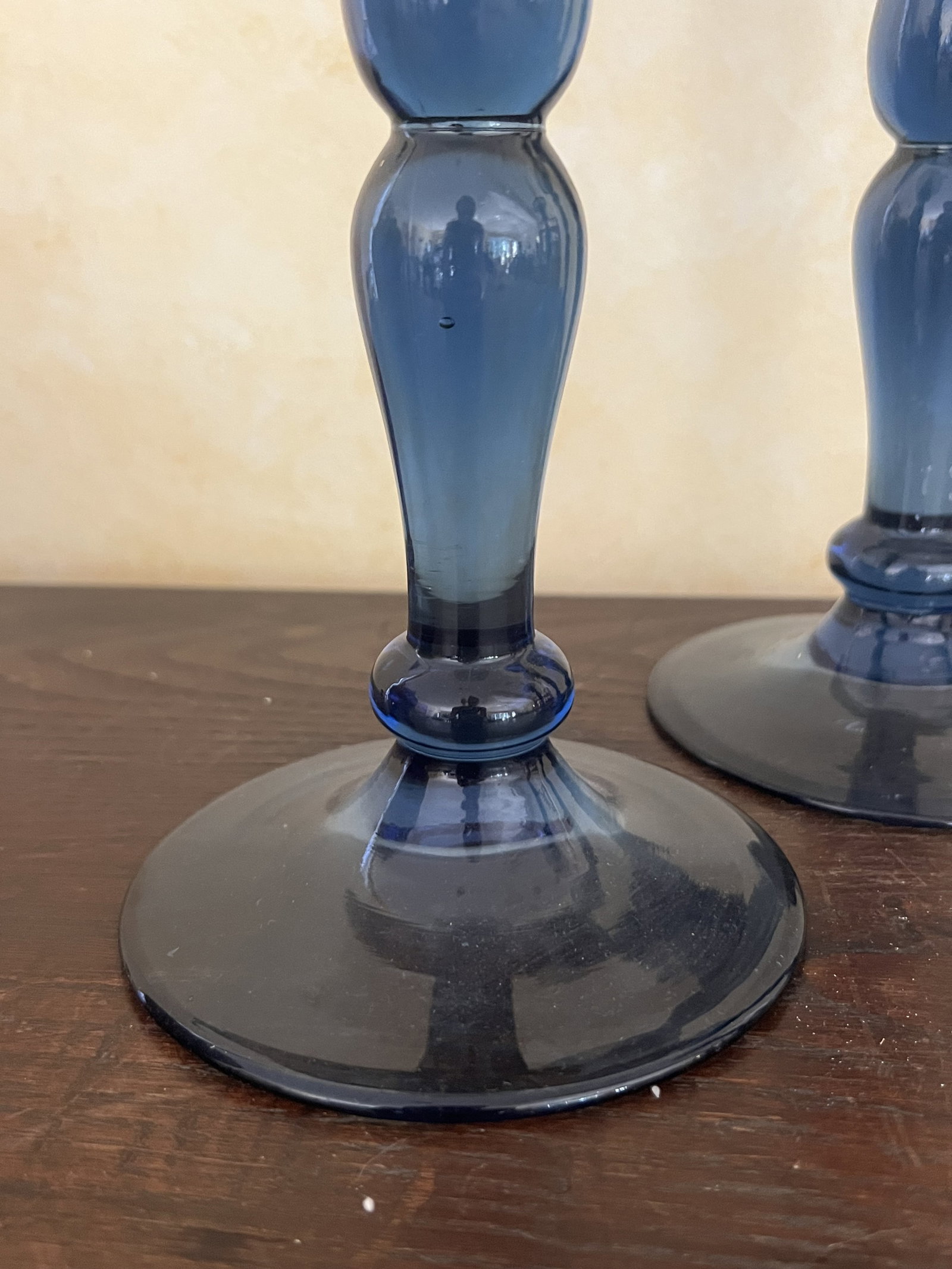 (4) Blue Glass Candlesticks - 2
