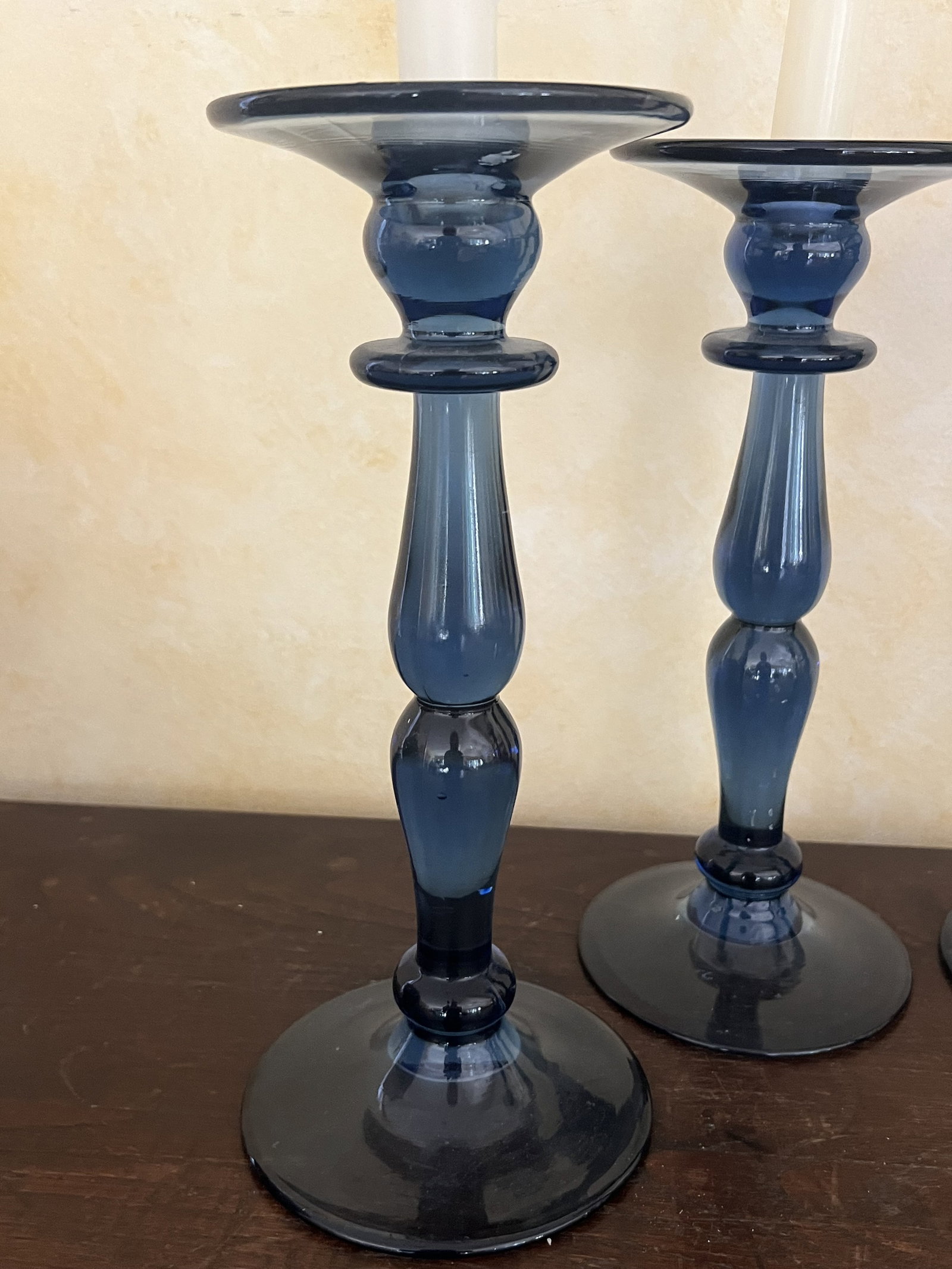 (4) Blue Glass Candlesticks - 3