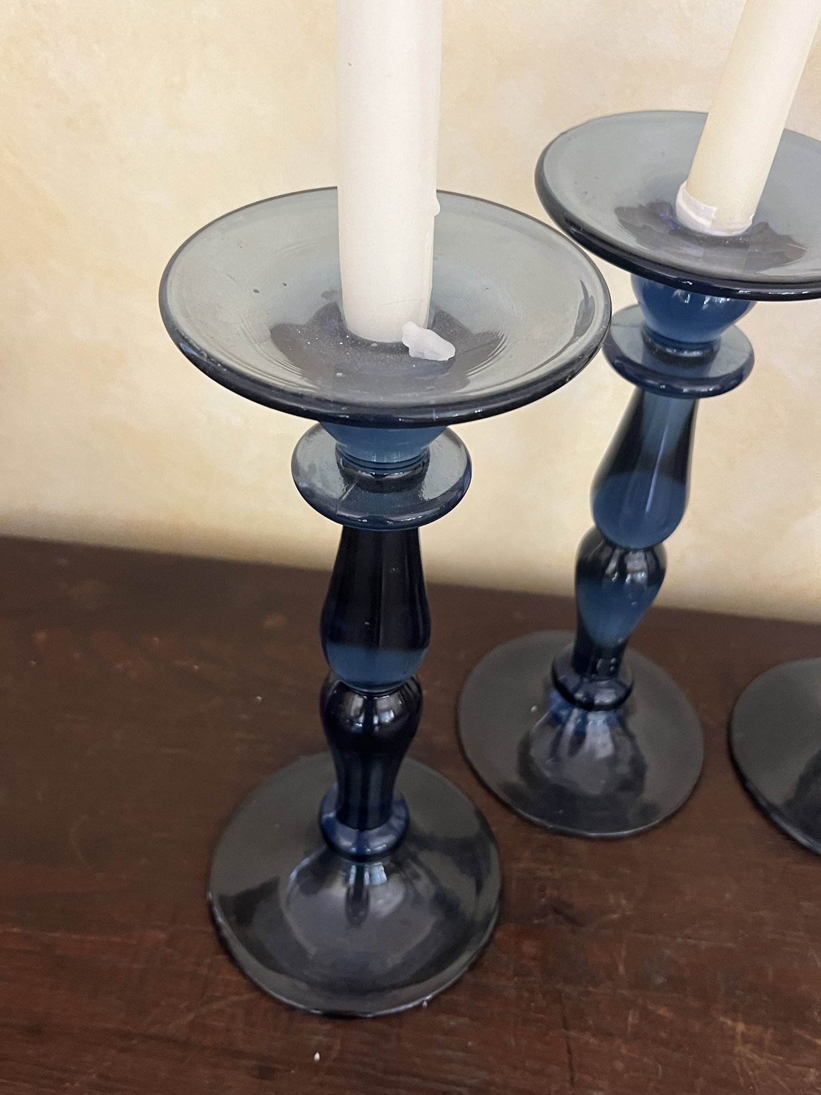 (4) Blue Glass Candlesticks - 4
