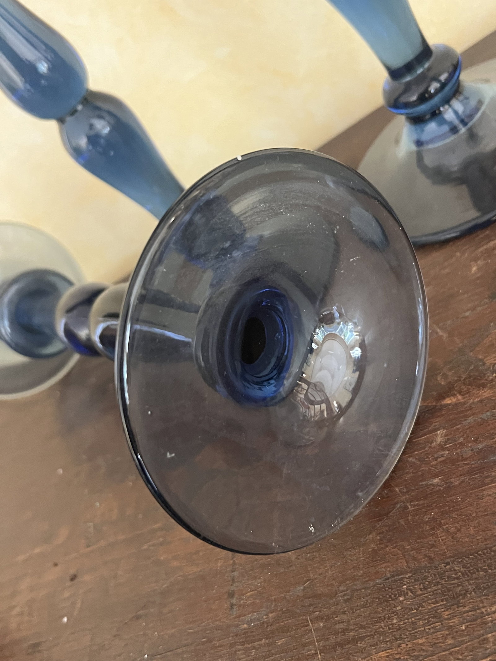 (4) Blue Glass Candlesticks - 5
