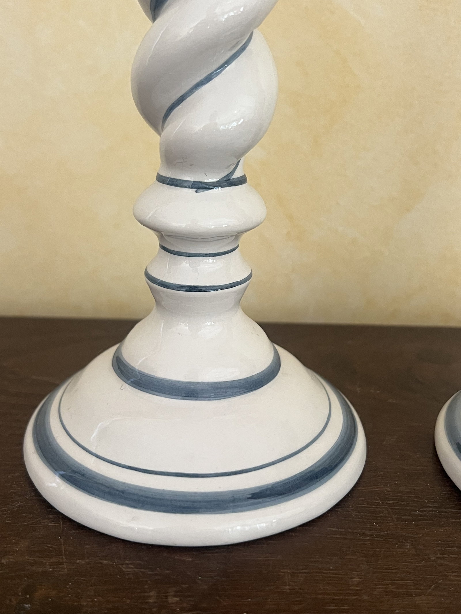 Pair of Blue and White Candlesticks with Oil Lantern Candles - 2