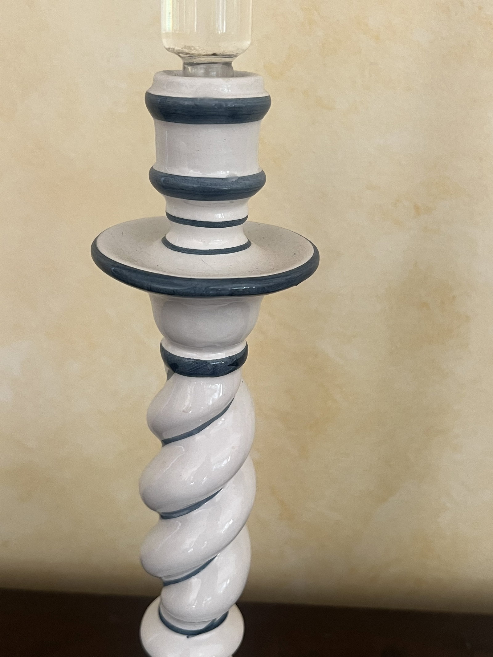 Pair of Blue and White Candlesticks with Oil Lantern Candles - 3
