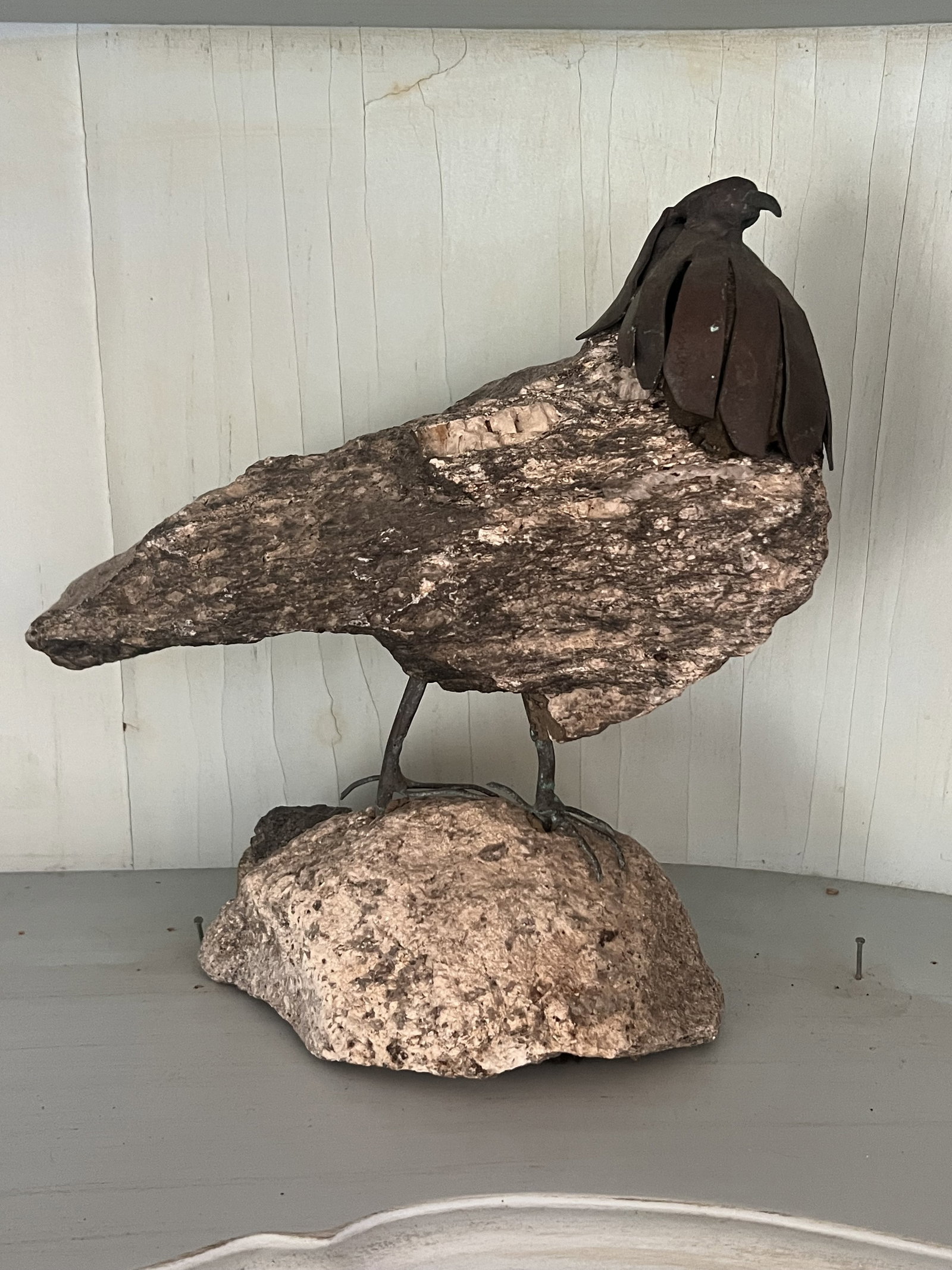 Lubomir Tomaszewski Crow Sculpture: Copper and stone sculpture, unsigned. Dimensions: H 10" x W 10" Low Estimate: 10.00 High Estimate: 10000.00