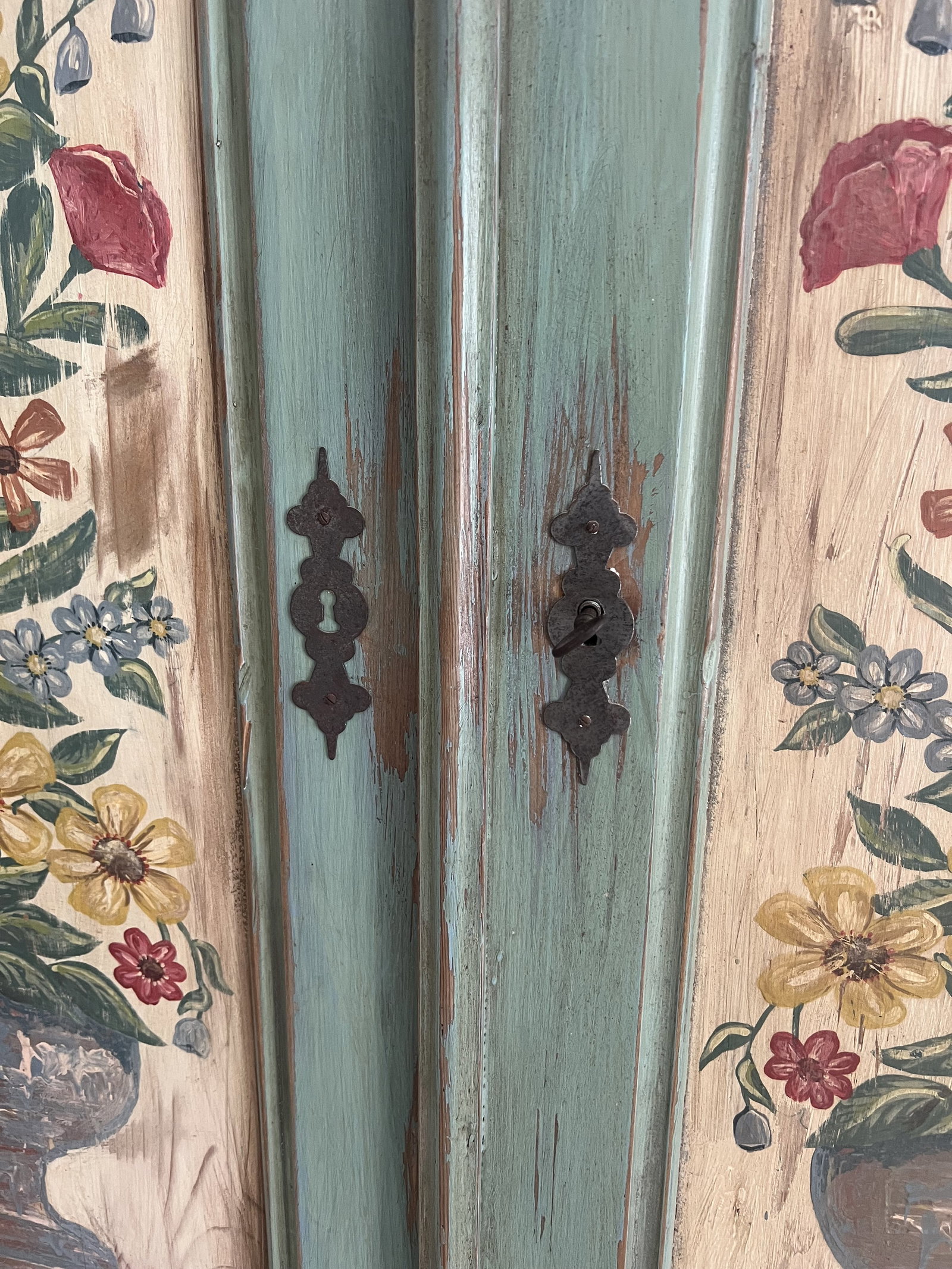 Vintage Floral Painted Armoire - 2