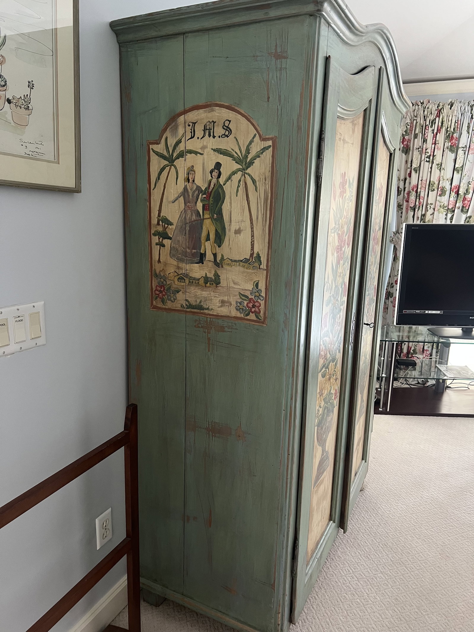 Vintage Floral Painted Armoire - 3