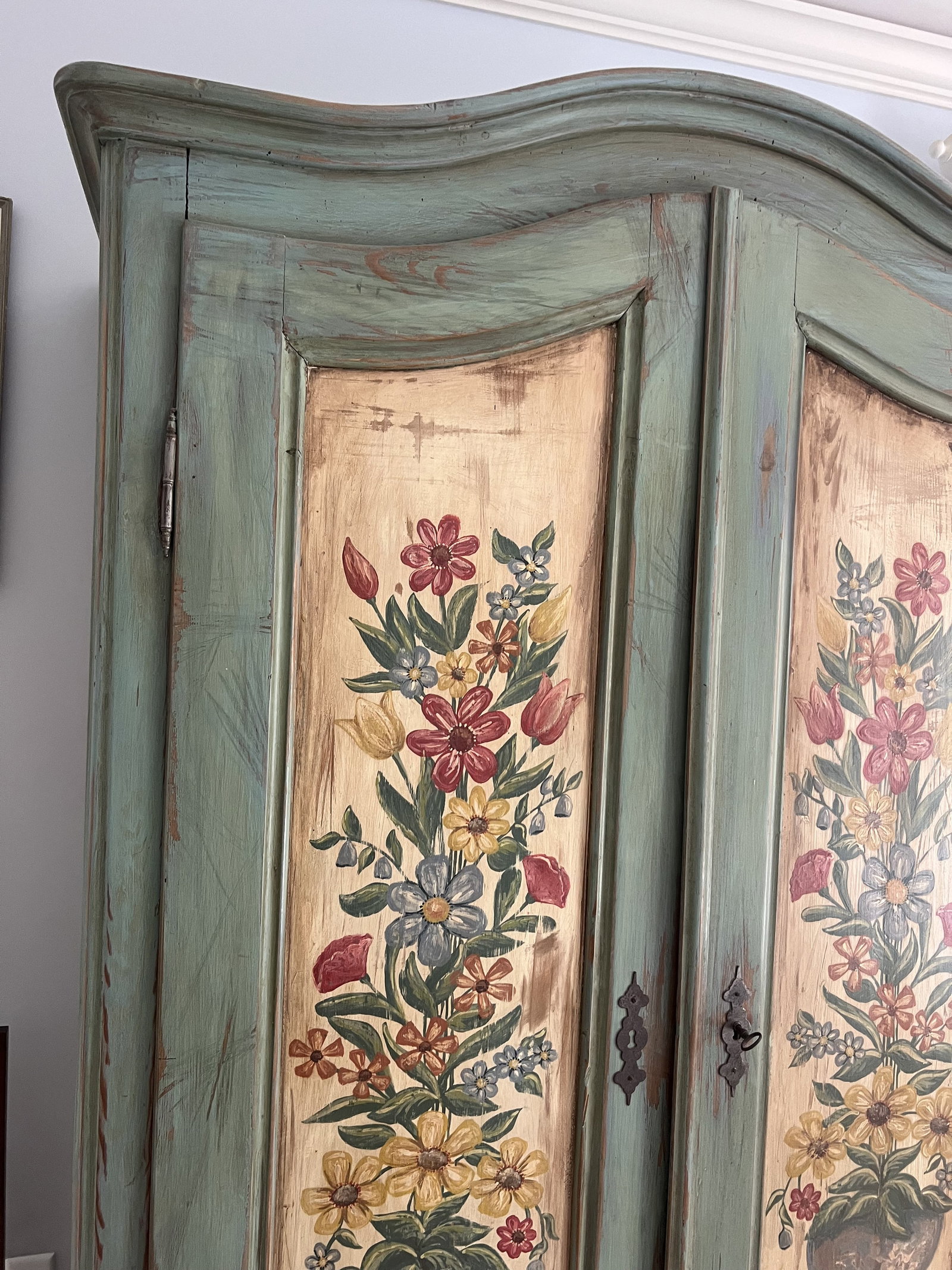 Vintage Floral Painted Armoire - 5